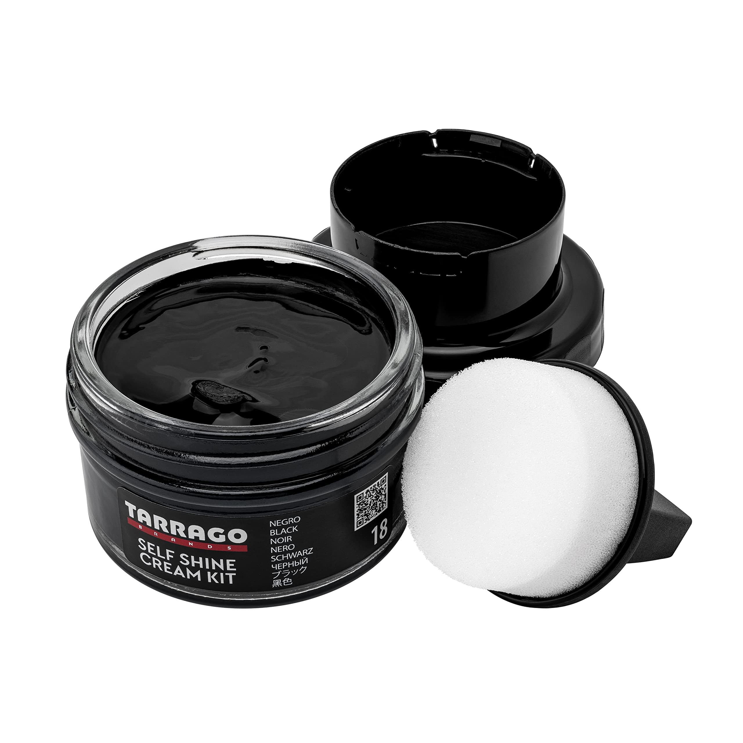 Self Shine Cream Kit - Provides Long-Lasting Shine & Waterproof Protection - Comes with Applicator Sponge - Perfect for Smooth, Natural or Synthetic Leather, 50 ml /1.69 fl.oz, Black