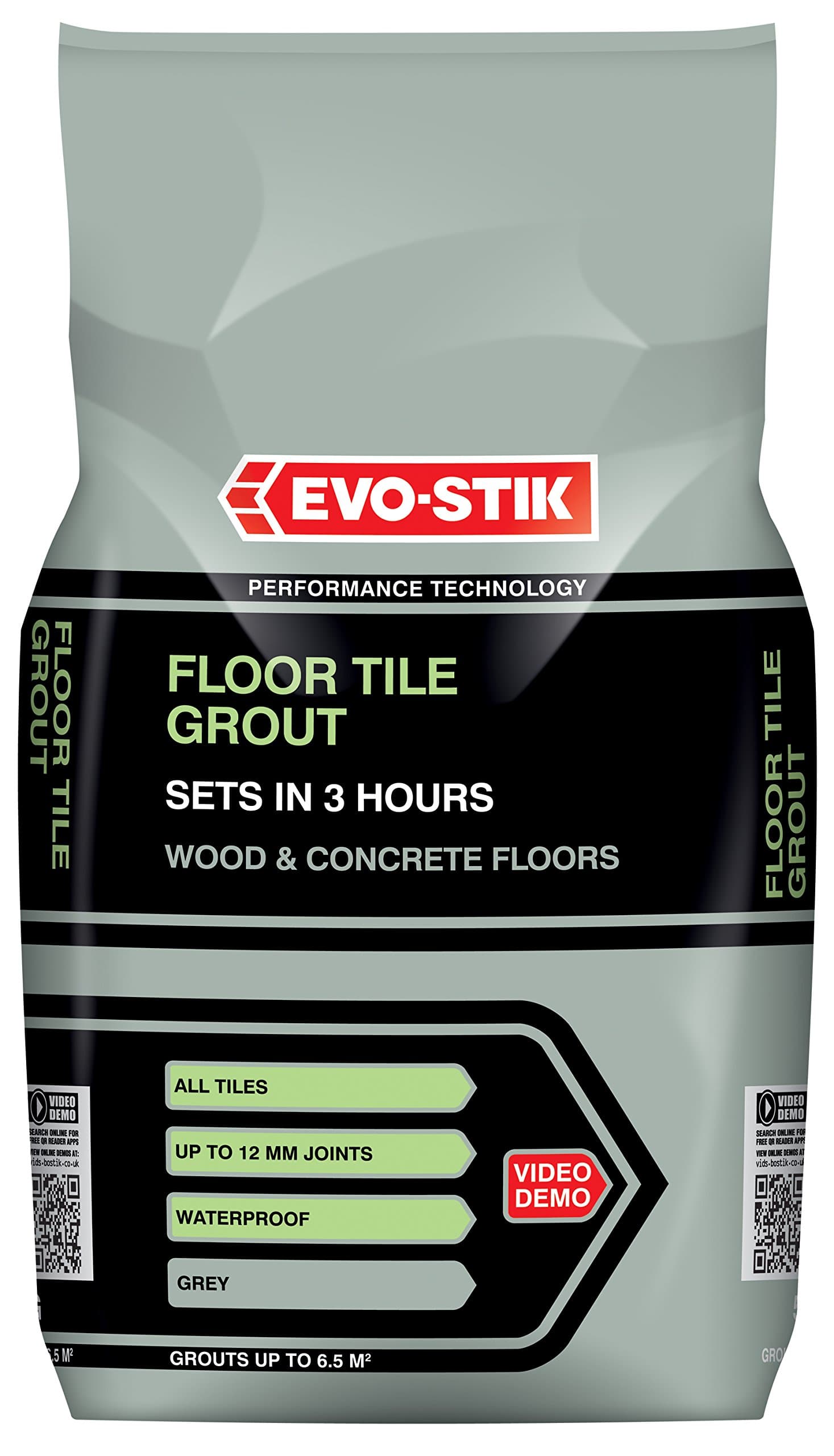 EVO-STIK Floor Tile Grout, Fast Setting, For Wood and Concrete Floors, Waterproof, For Interior and Exterior Use, Colour: Grey, 5kg