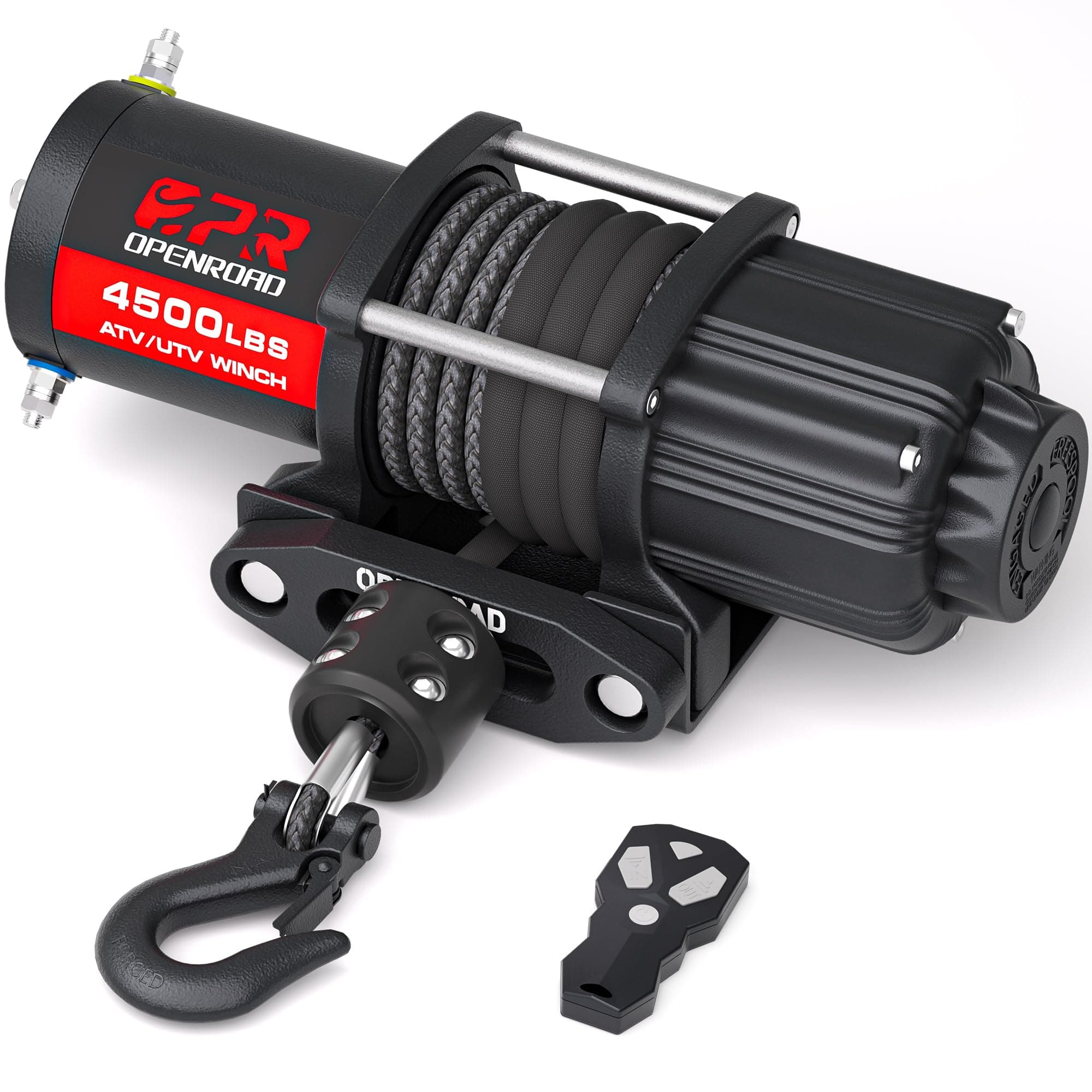 OPENROAD 4500 lb ATV/UTV Winch,12V Towing Off-Road Electric UTV Winch with 1/4"×50' Synthetic Rope,Wireless Remote and Rubber Stopper (4500lb with Synthetic Rope)