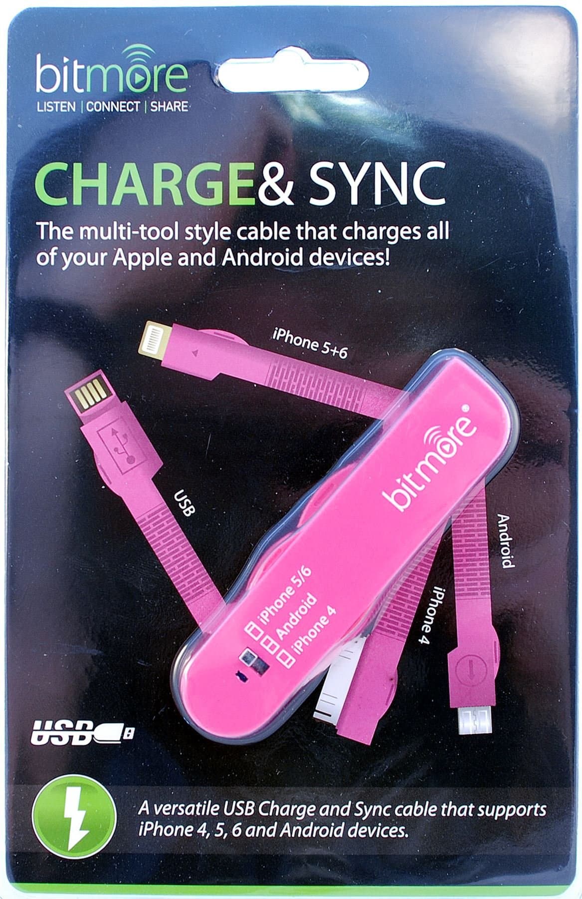Bitmore 3 in 1 Charge&Sync USB Smart Cable Pink
