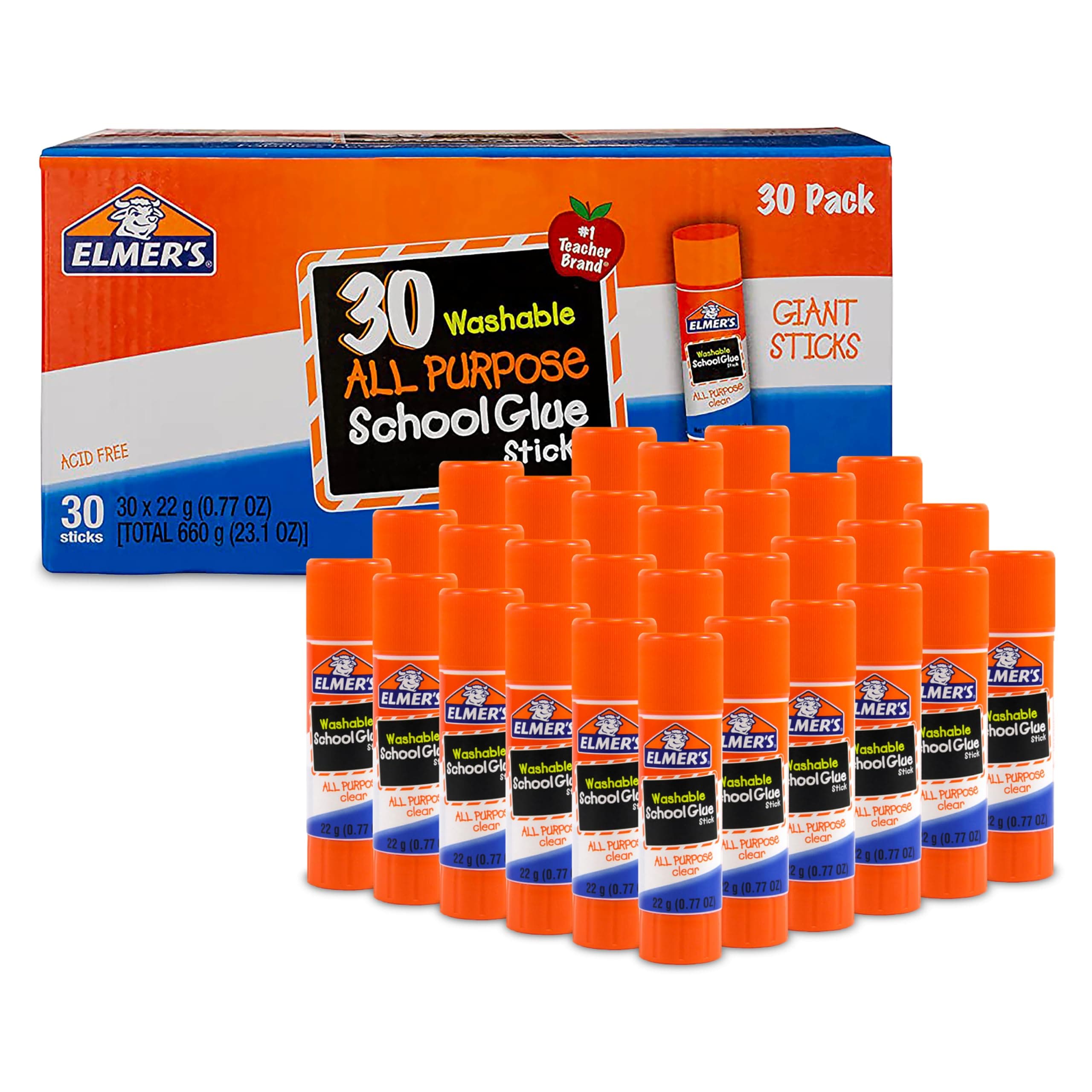 All Purpose School Glue Sticks, Washable, 22 Grams, 30 Count