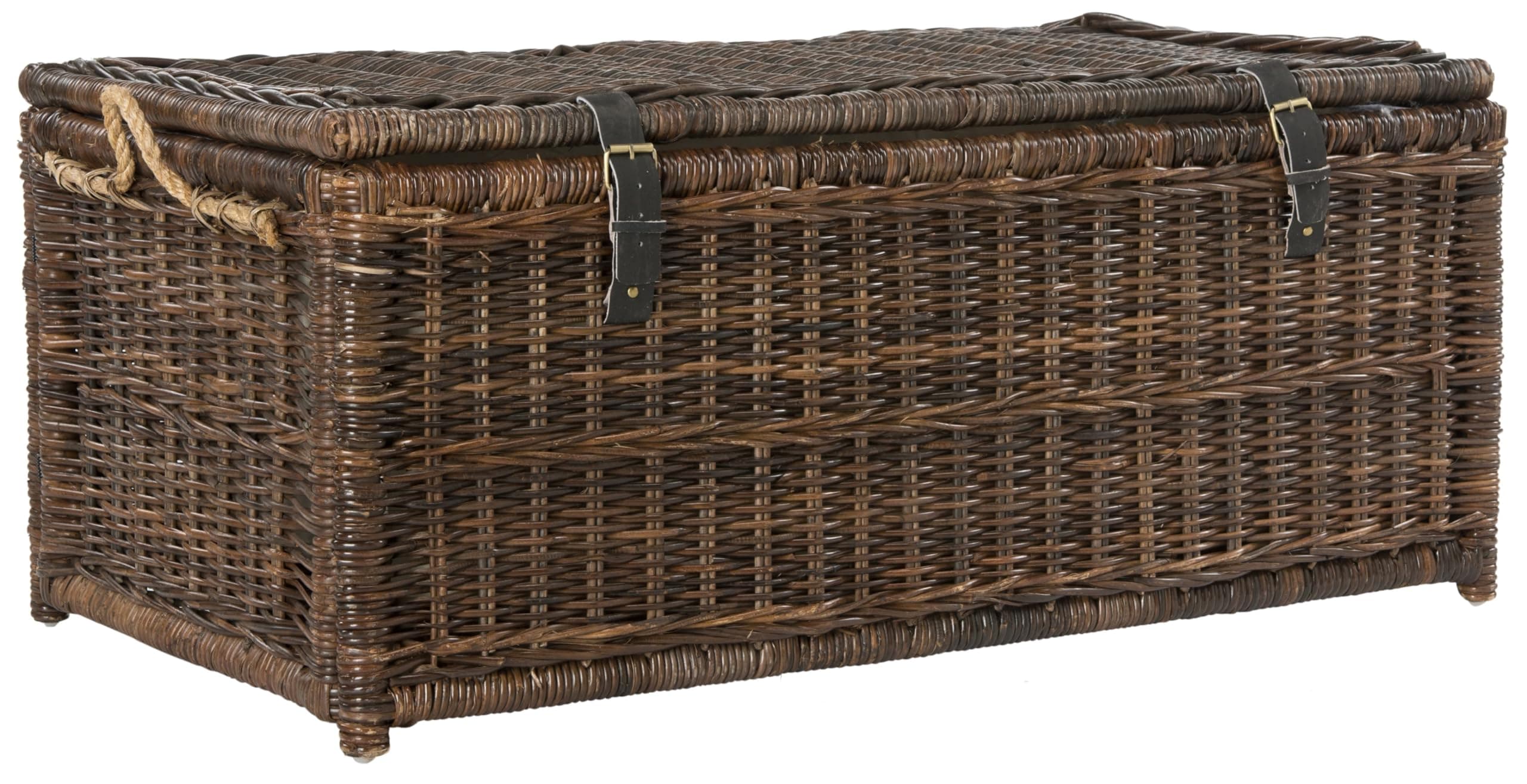 HPM9000B Caden 46" Wicker Storage Trunk, Collapsible for flat storage, Rattan-Sarang Buaya, Coastal for Office, Dorm Room-LivingRoom, Bedroom, Dining Room, Brown
