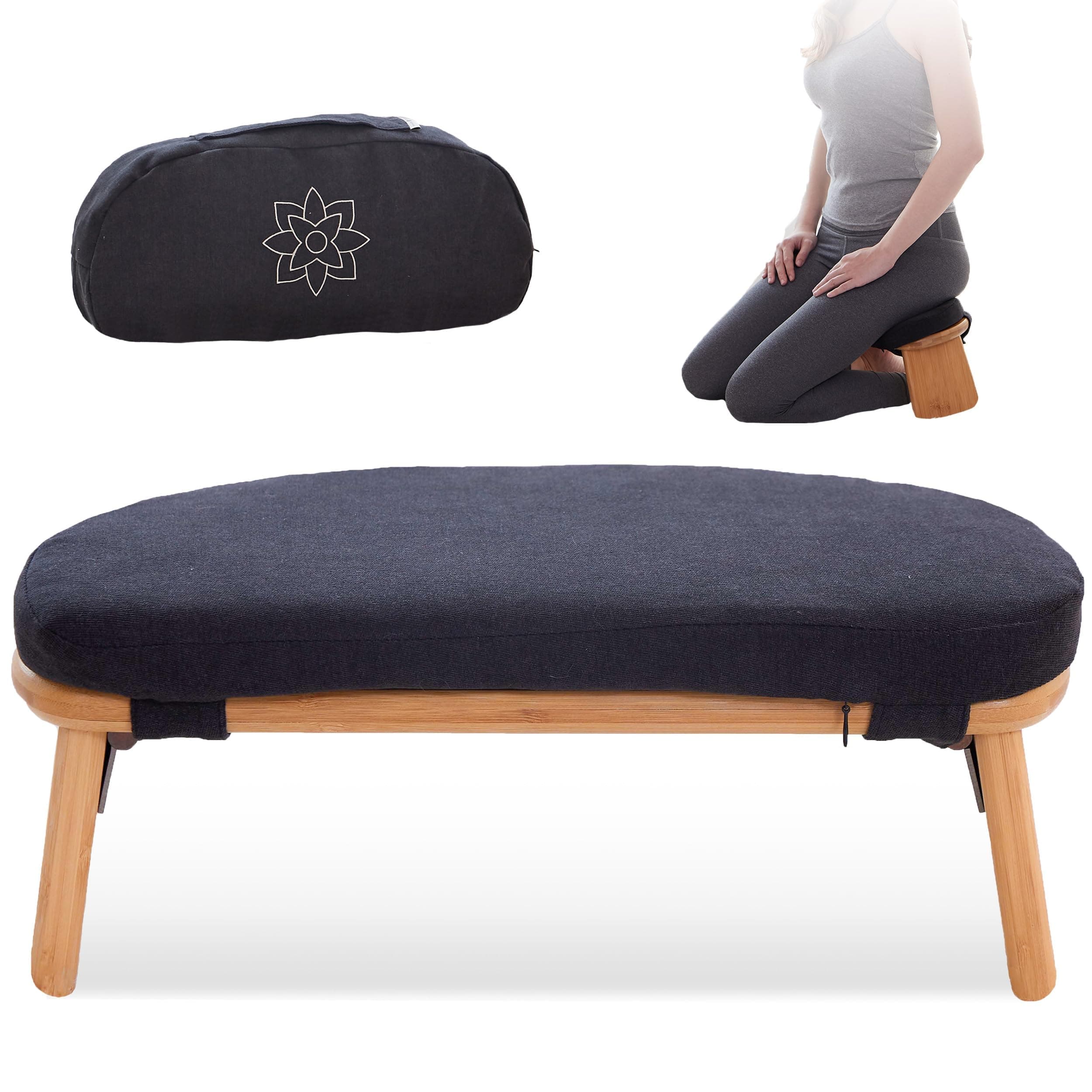 Mindful Modern Folding Meditation Bench - Bamboo Kneeling Stool w/Locking Magnetic Hinges - Prayer Kneeler Seiza Chair w/Soft Pillow & Travel Bag