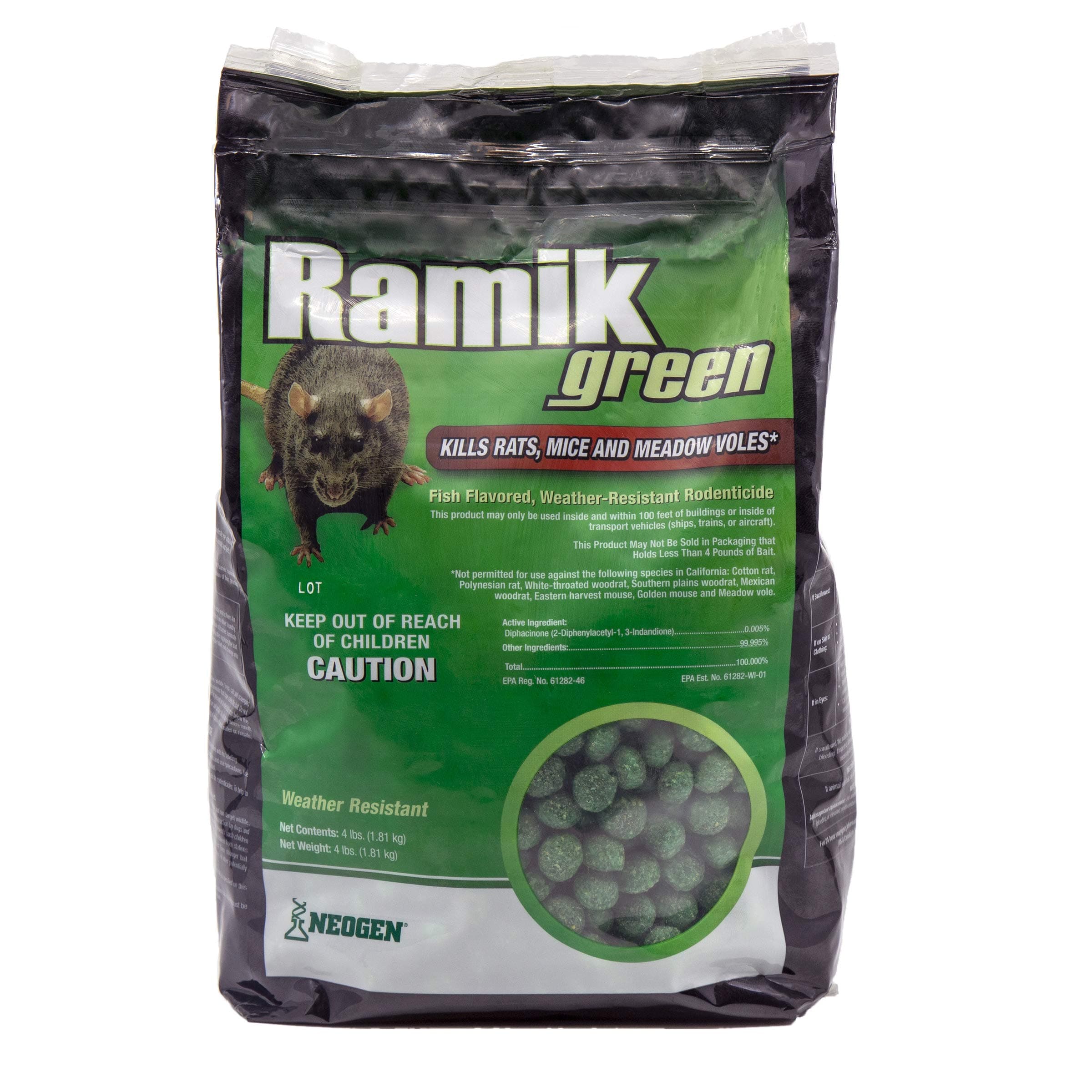 NEOGEN RODENTICIDE Ramik Mouse and Rat Nuggets Pouch, 4-Pound, Green