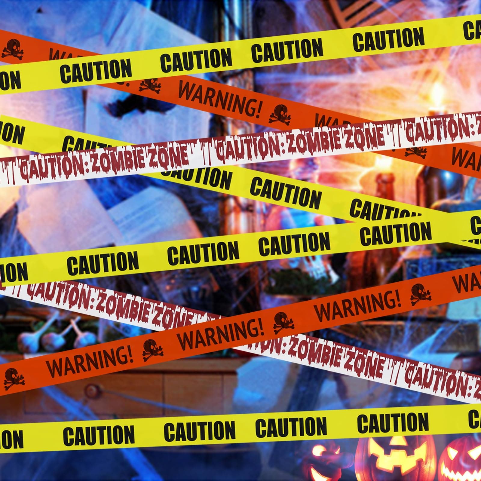 Jsdoin Halloween Decorations Caution Tape 30M Yellow Hazard Warning Props Fright Tape for Zombie Party Haunted House Party Danger Areas Decoration