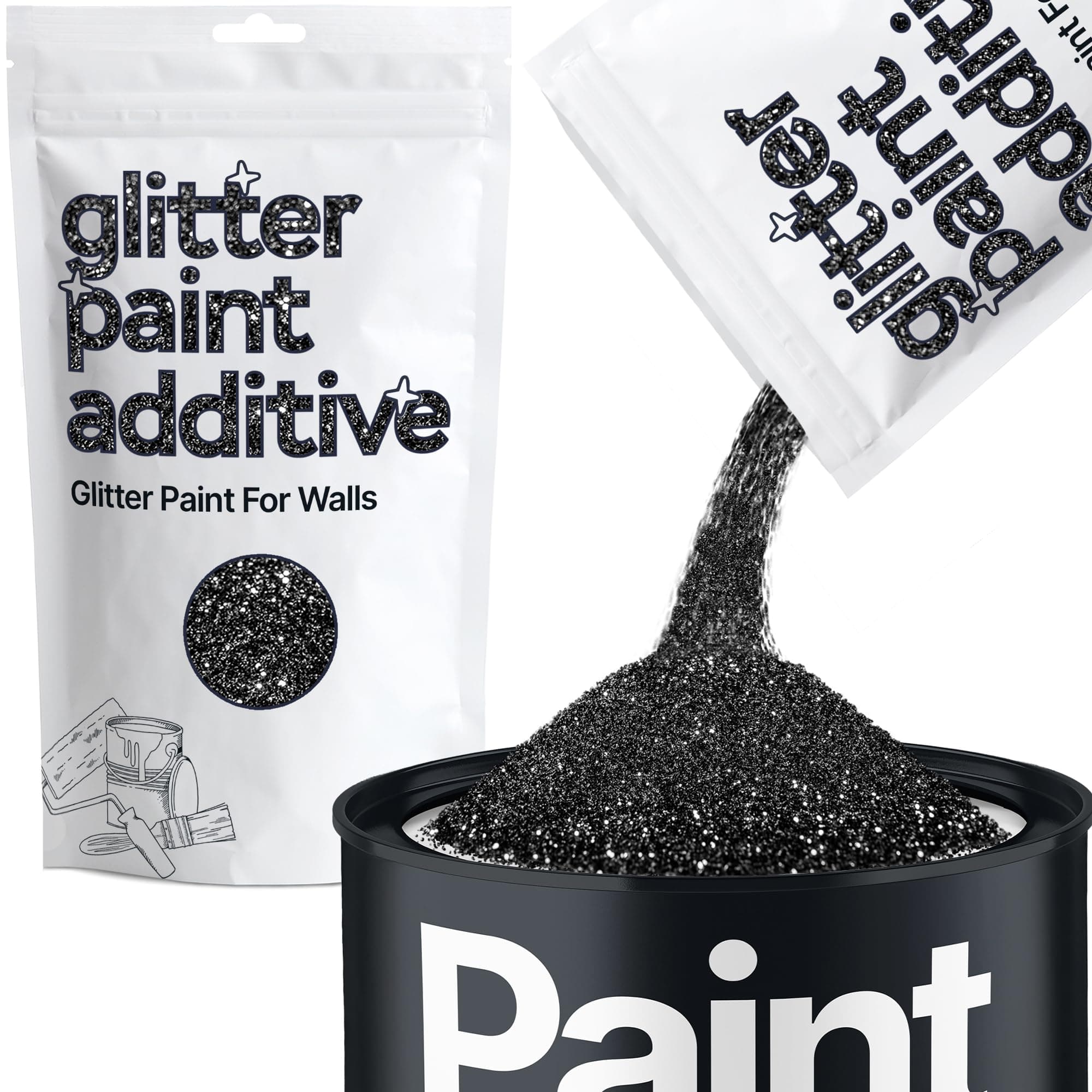 Black Glitter Paint Additive for Walls Fine 100g / 3.5oz | Glitter Additive Sparkle for Interior & Exterior Wall Paint, Furniture, Varnish | Hemway