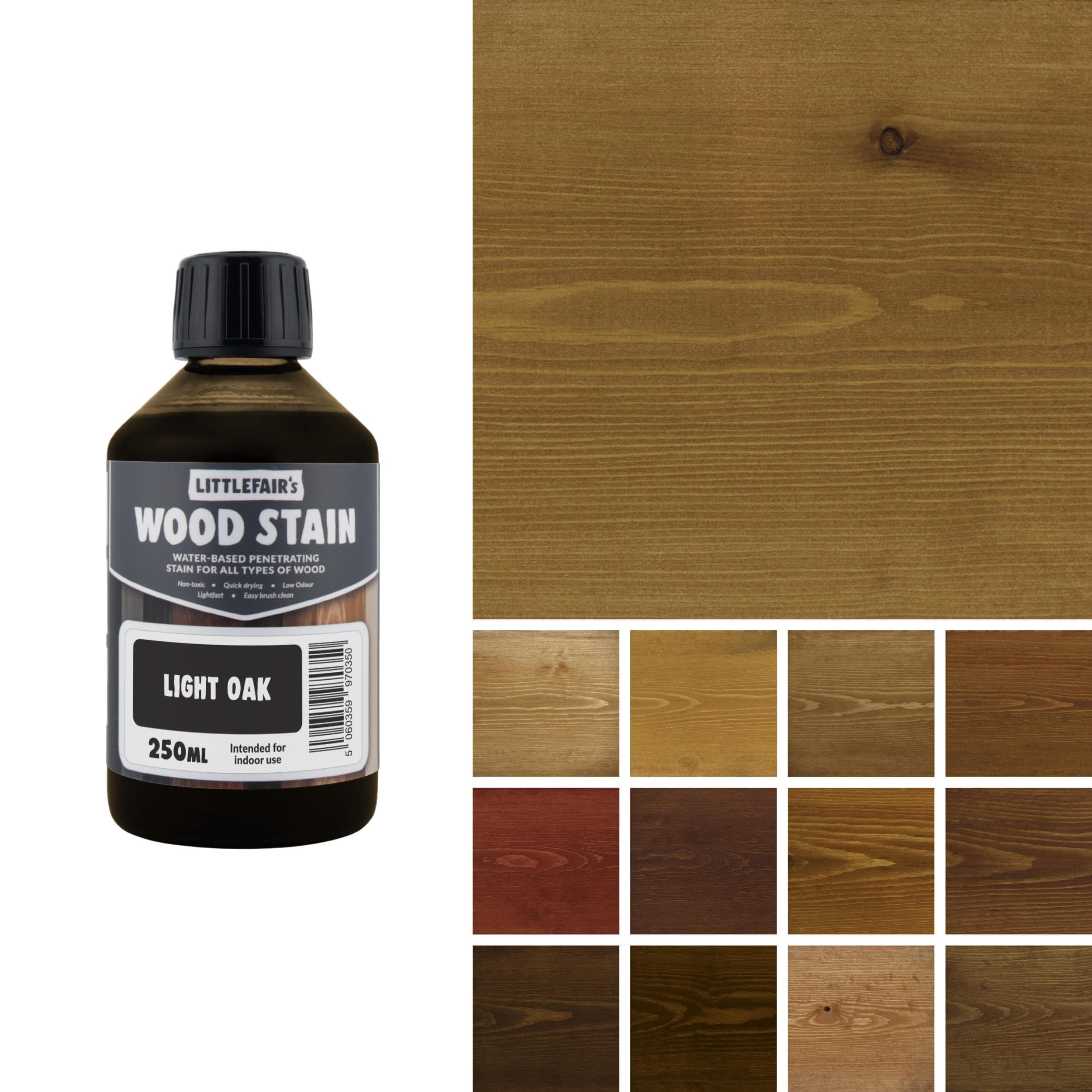 – Wood Stain Water-Based - (Light Oak) – Non-Toxic, Eco-Friendly & Quick Drying - Easy-to-Apply, Concentrated Formula for All Wood Types – 250ml