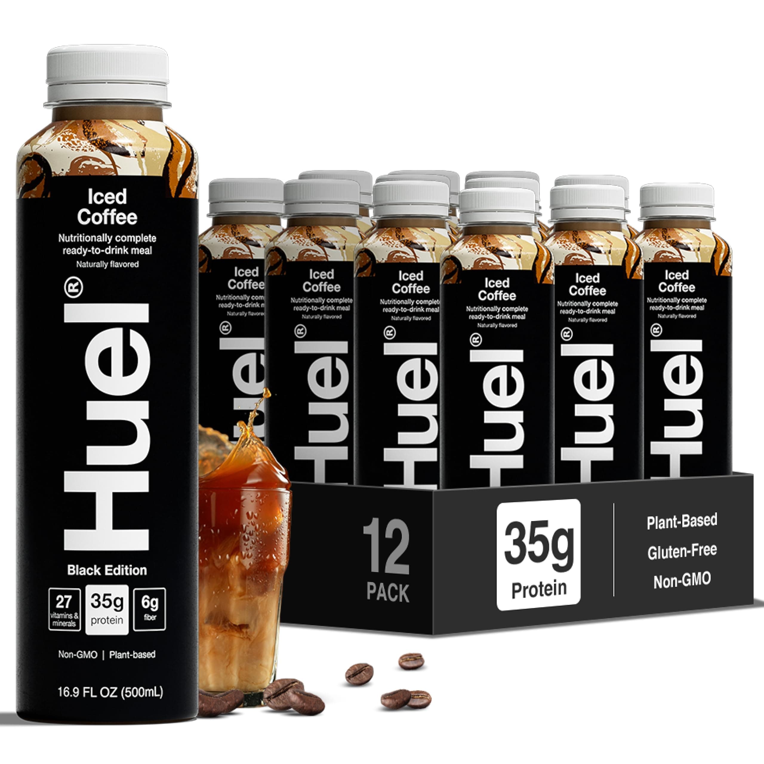 Black Edition Ready-to-Drink | Iced Coffee Meal Replacement Shake | 35g High Protein Drink | 27 Vitamins & Minerals, Vegan, Gluten Free | Plant Based | High Fiber, Low Sugar | 16.9 Fl Oz, 12 Pack