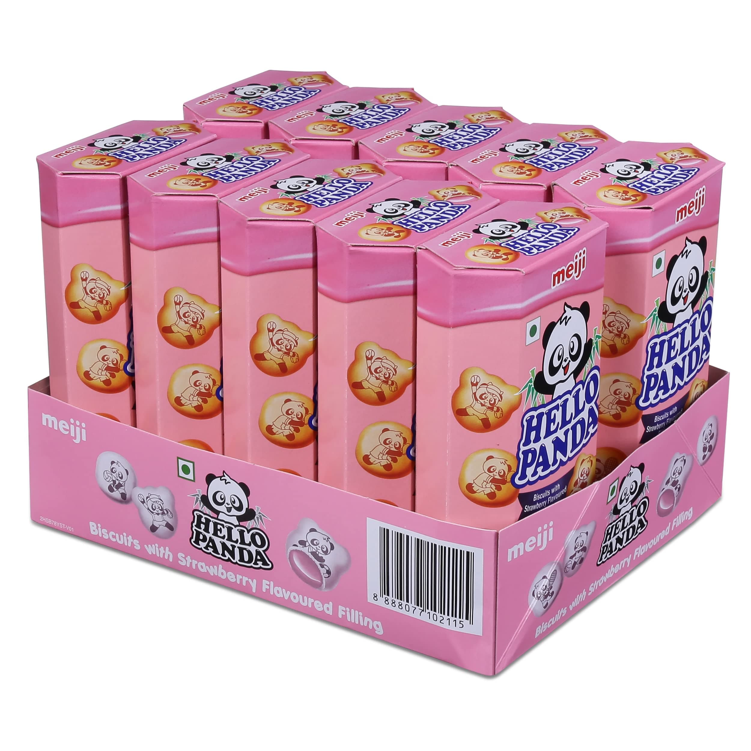 Hello Panda Biscuits With Strawberry Flavoured Filling| Bite Sized Biscuits Filled With Strawberry Flavoured Cream|(Pack Of 10-470G)
