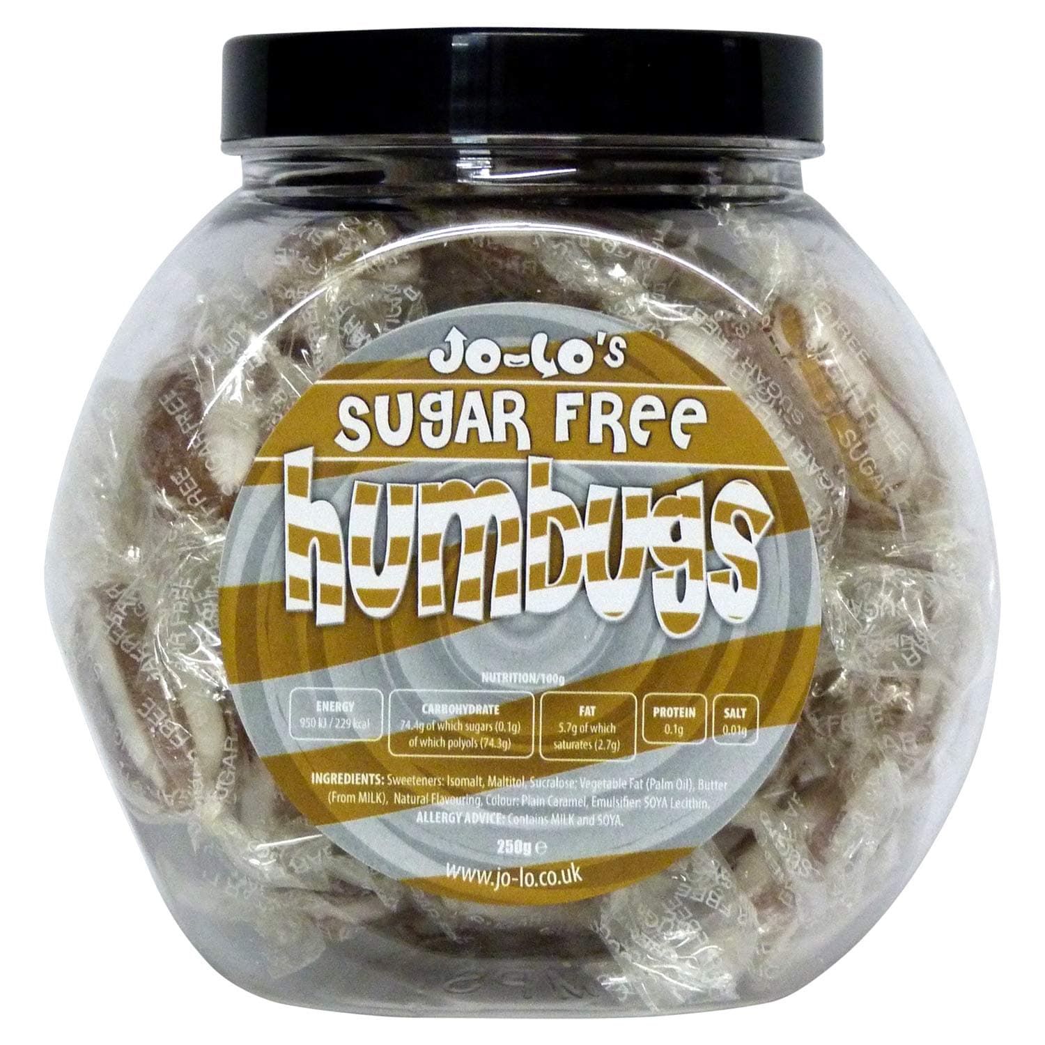 Jo-Lo Sugar Free & Low Net Carb Sweets - Mint Humbugs - 250g Jar