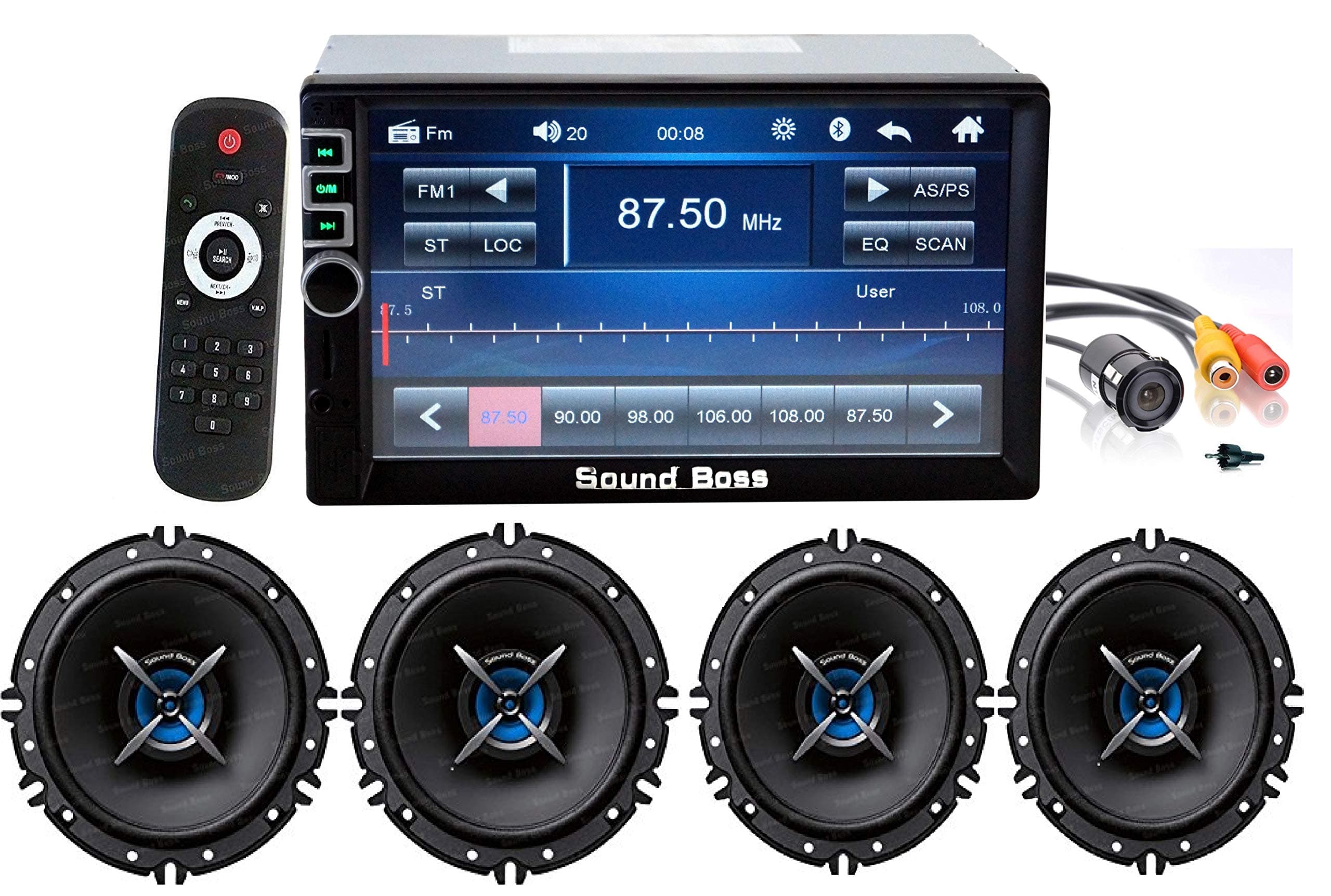 Sound Boss 2D in Bluetooth Car Video Player 7'' Ultra HD Touch Screen with 2Pair 2Way Coaxial Car Door Speaker and Night Vision Rear View Camera (Combo)