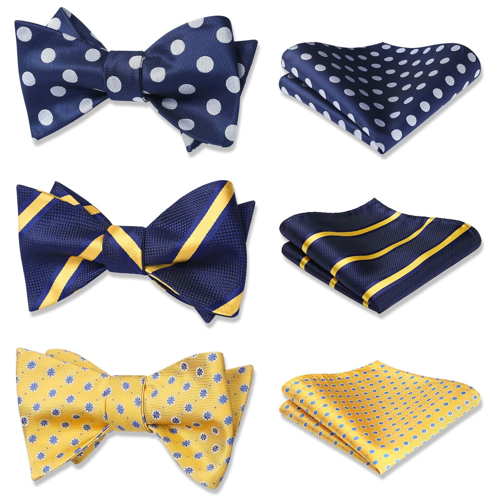 Bow Ties for Men 3pcs Mixed Self-Tie Bow tie and Pocket Square Set Classic Formal Tuxedo Wedding & Party Bowtie