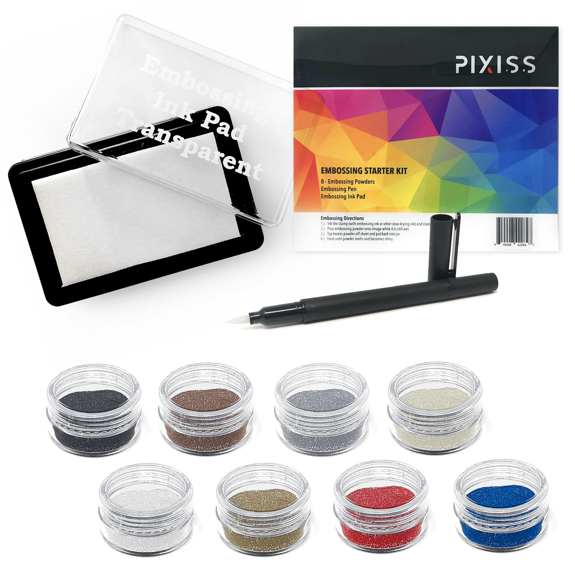 Embossing Powder Bundle, Clear Embossing Pen, Embossing Ink Pad, 8 10ml Embossing Powders for Use with Embossing Heat Tool for Crafts