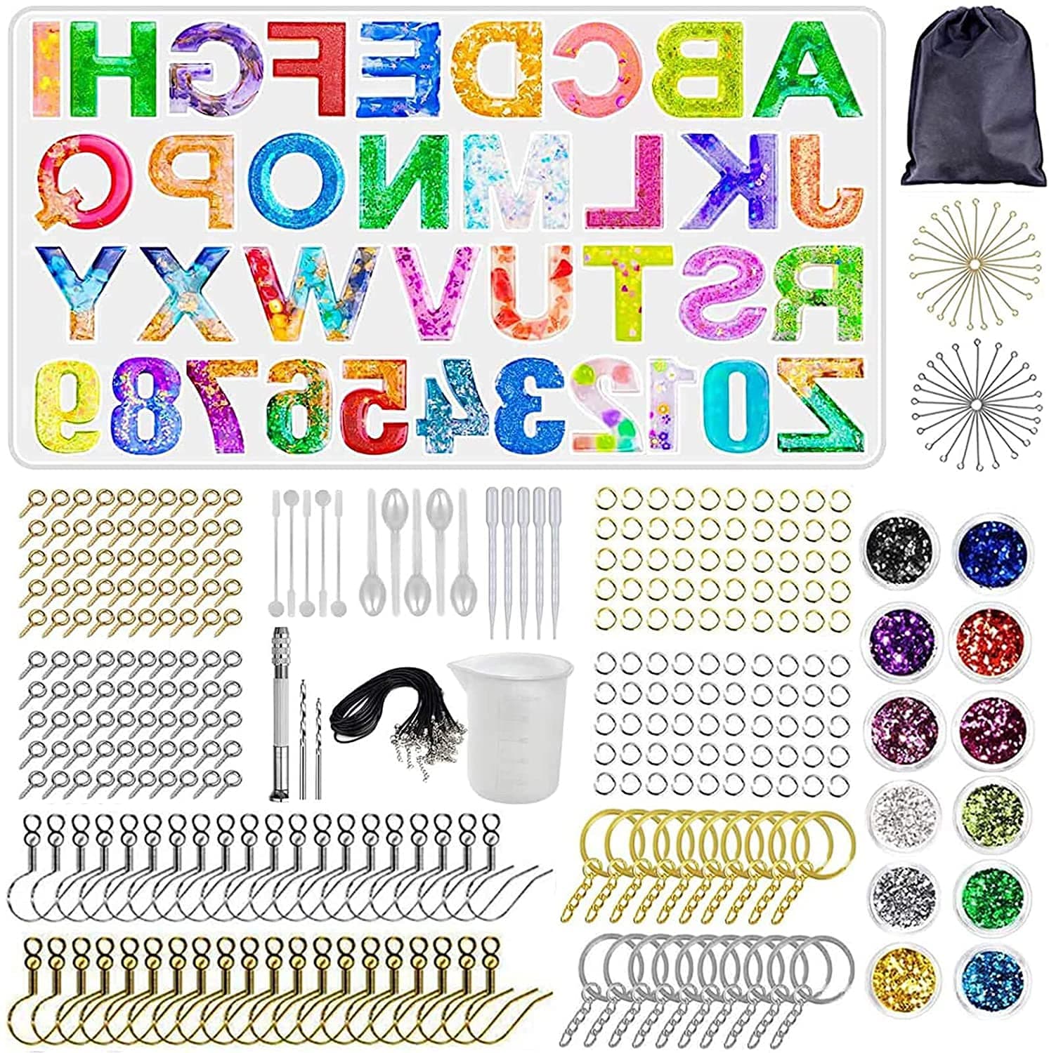 Nissa 353PCS DIY Resin Casting Molds Tool Set - Letter Silicone Molds with 26 Alphabets & Ten Numbers for Jewellery, Key Chain, Pendants, Earrings, Casting Resin Craft