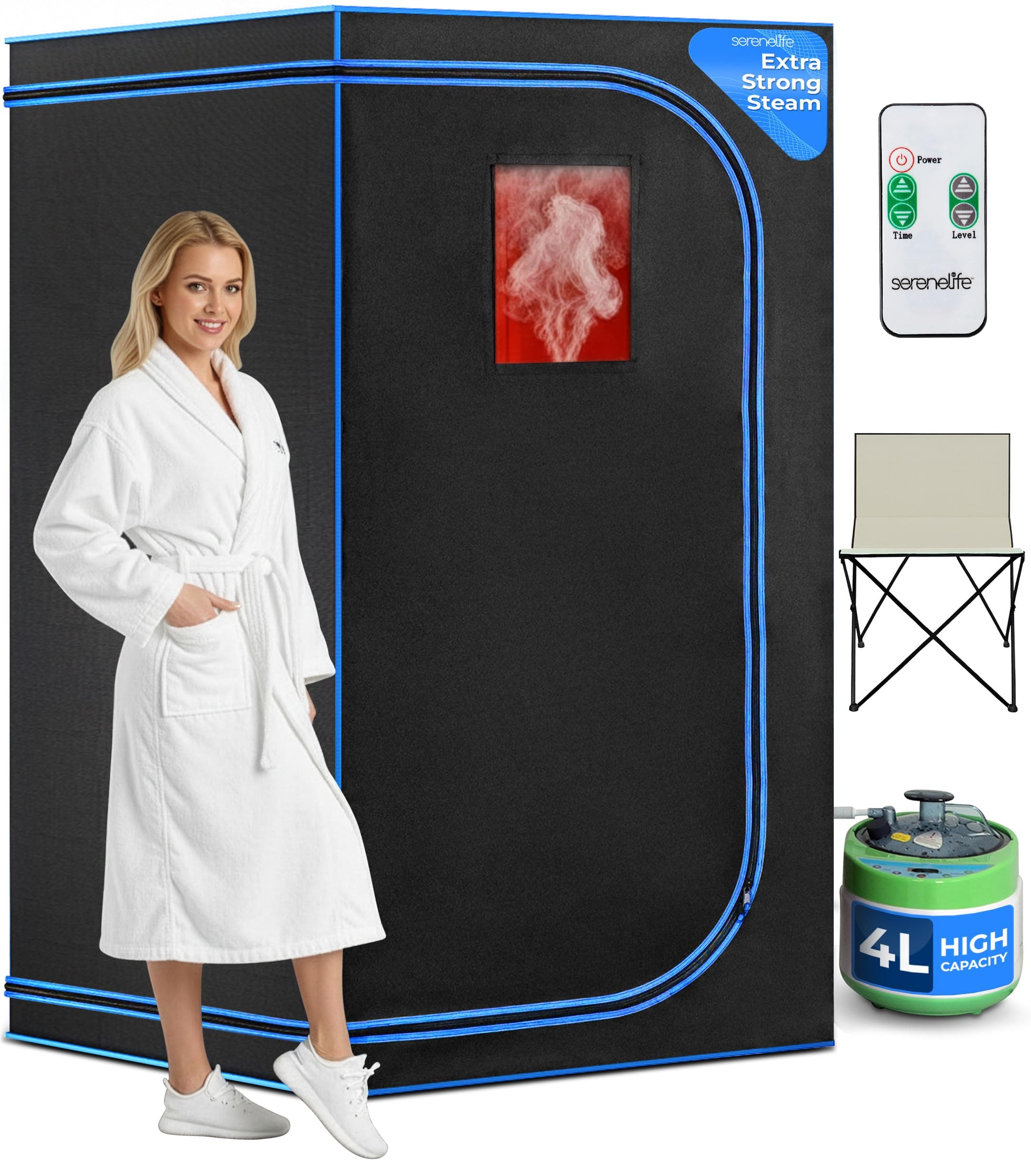 SereneLife, Portable Steam Sauna, upgraded 2026 Model,1600w heater,4L Steamer w/ ETL certificate, Pop up Indoor Home Spa Tent with Remote Control, for Detox, Relaxation & Stress Relief, Includes Chair