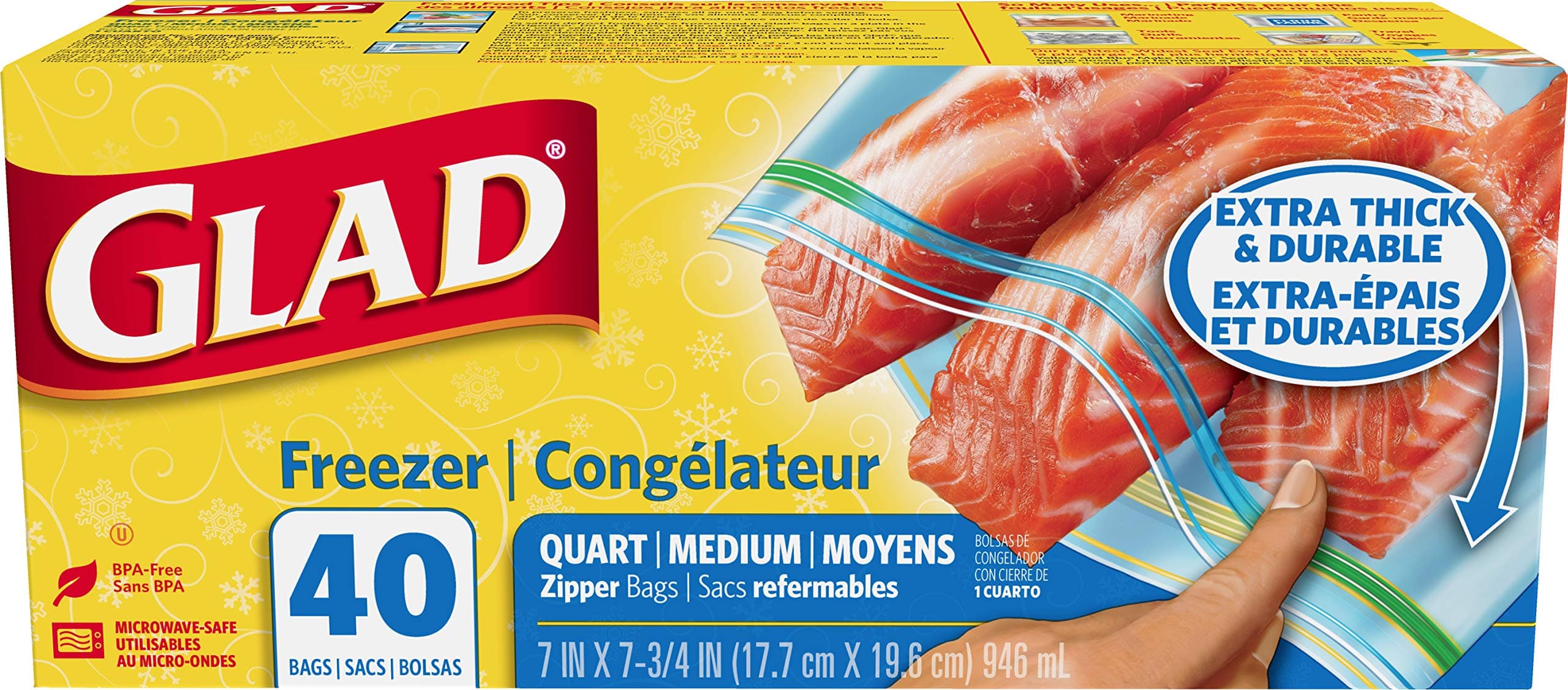 GladZipper Food Storage Freezer Bags - Quart Size - 40 Count, Pack of 9 (Package May Vary)