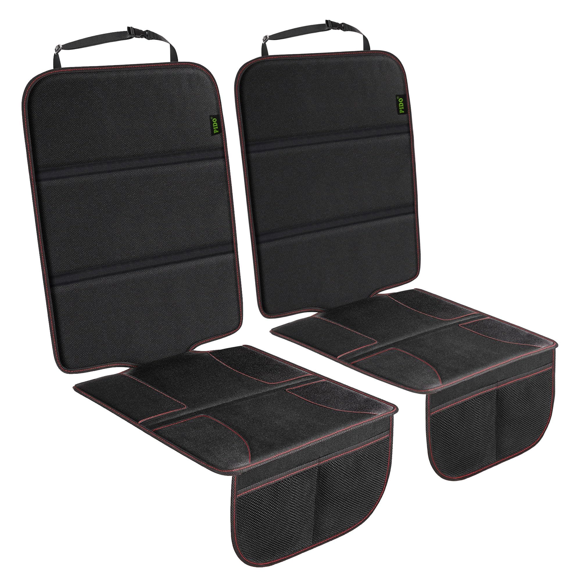 PIDO Car Seat Protector for Child Car Seat, 2 Pack Carseat Protectors with Thick Padding and Non-Slip Backing, Protective Cover Mat for Vehicle Leather Upholstery (Black/Red)
