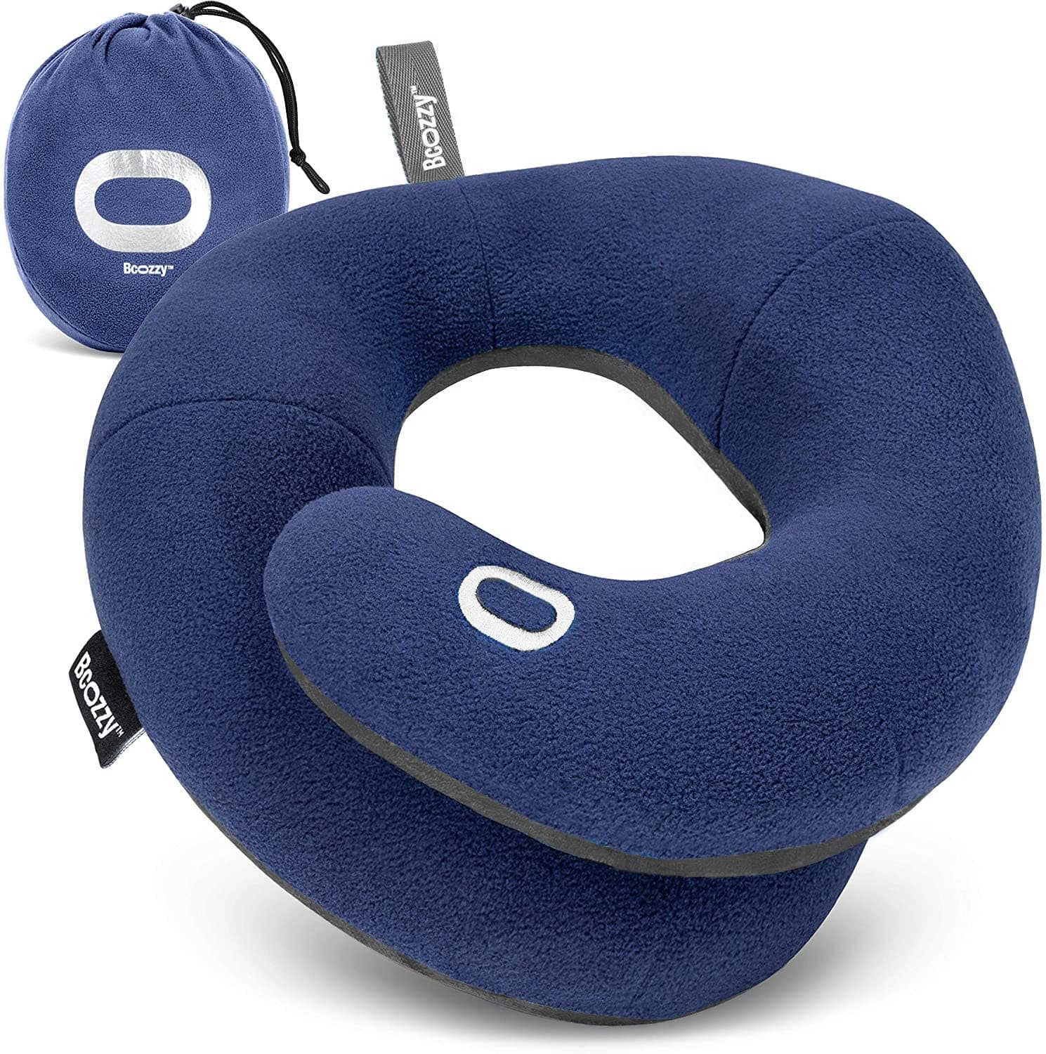 Travel Neck Pillow for Airplane – Patented Double Support for Head, Neck, and Chin. Best for Long Flights, Plane Sleeping, and Car Rides. Adjustable Size. Fully Washable. Carry Bag. Large, Navy