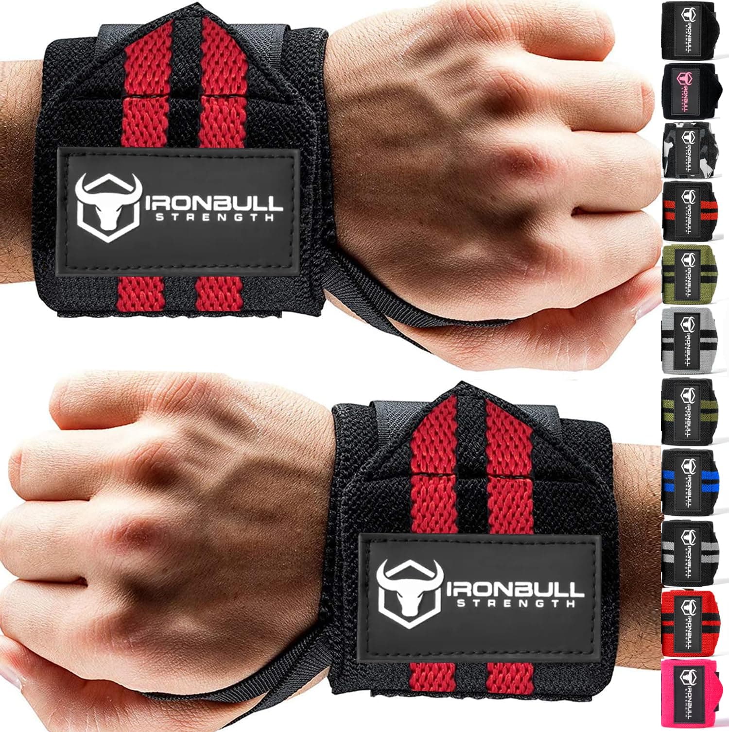 Iron Bull Strength Wrist Wraps for Strength Training Wrist Fixing Support, Black/Red