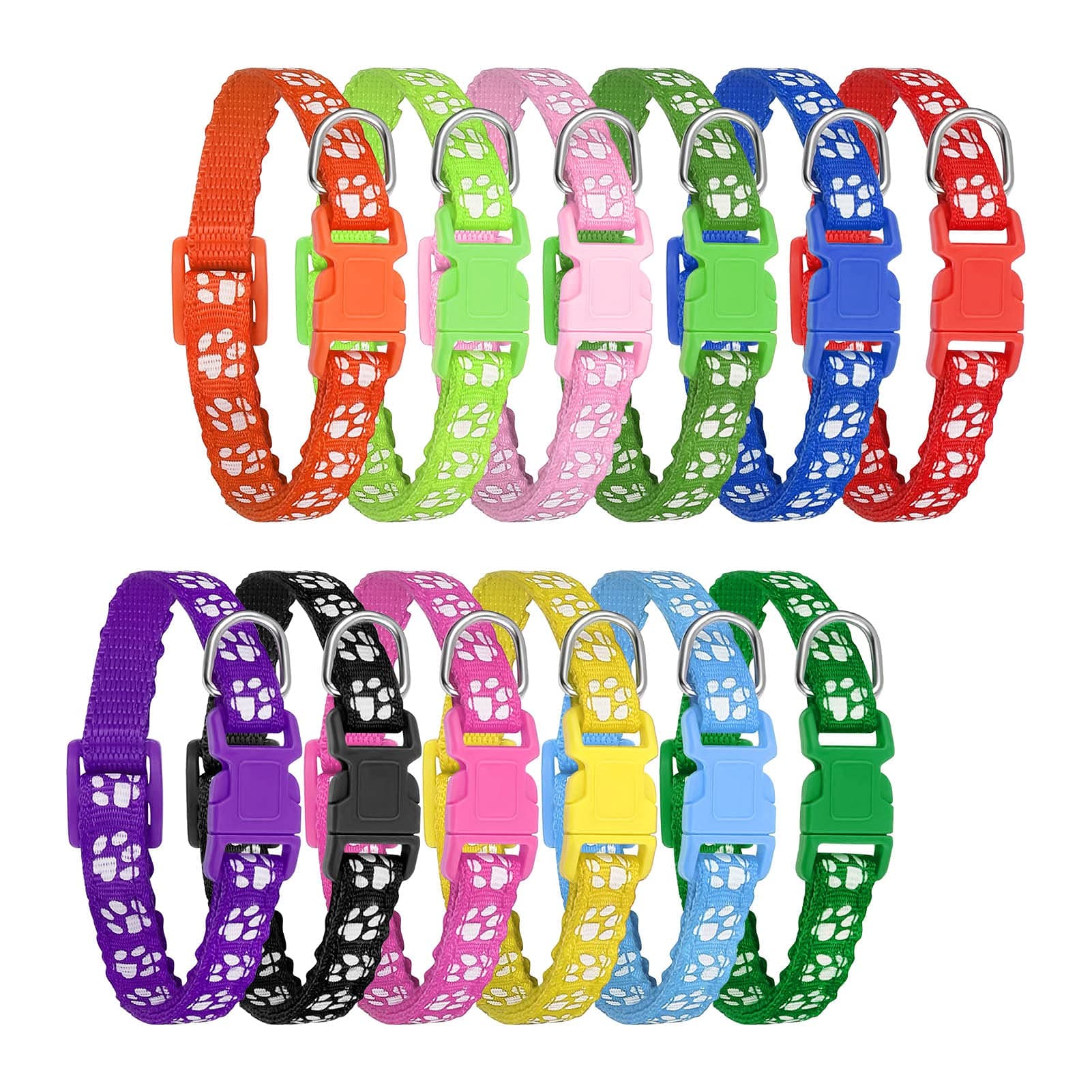 12-Pack Puppy Collars,Paw Print Whelping Quick Release Buckle Adjustable Leash Pet Safety Collars for Puppies and Cats (M)