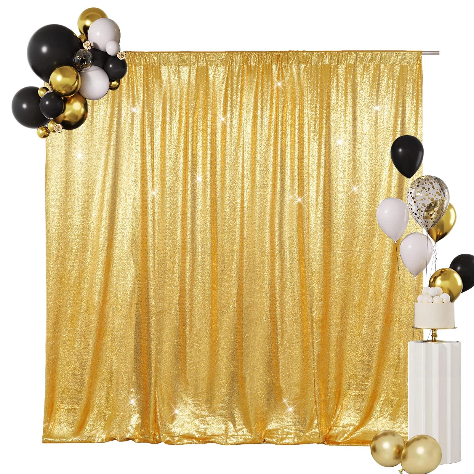 SquarePie 6x6ft Gold Sequin Backdrop for Photography, Satin-Backed Real Sequin Curtain, Enhanced Coverage Shimmering Background with 4" Rod Pocket for Wedding, Birthday, Party Decor, 1 Panel