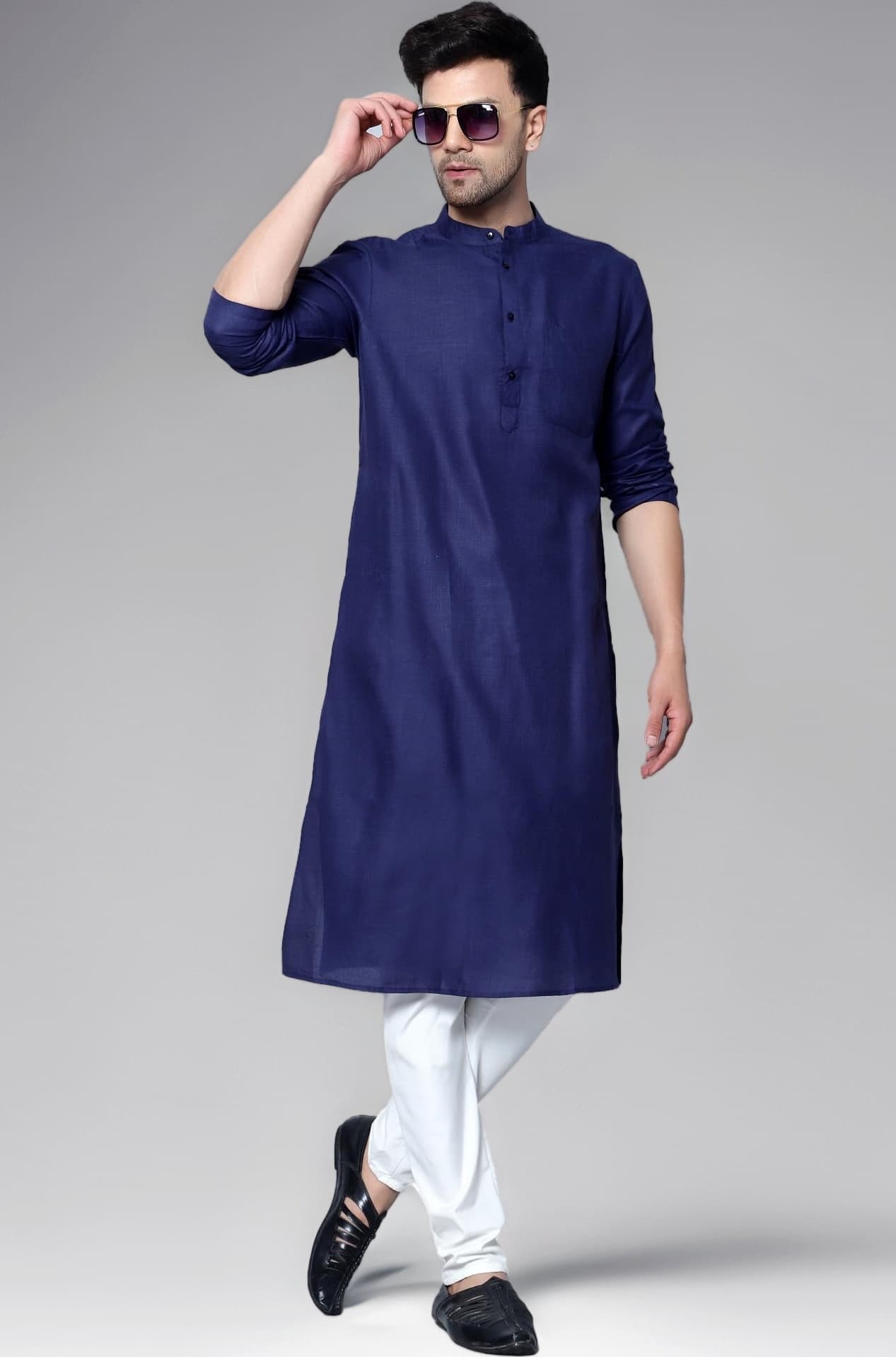 LATEST CHIKAN Men's Cotton Blend Solid Long Kurta Full Sleeves - Casual Ethnic Wear