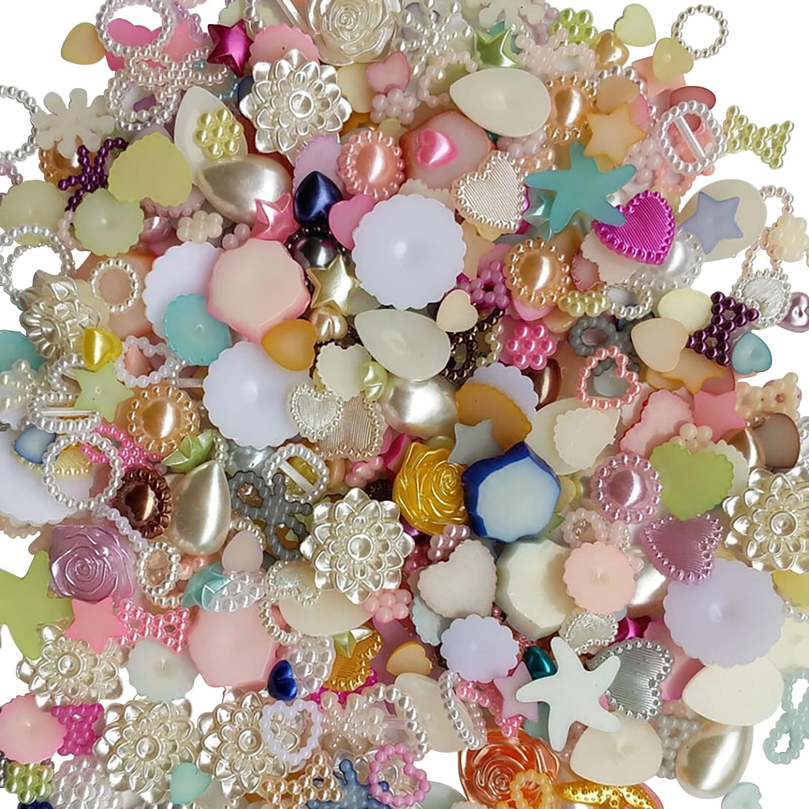 Chenkou Craft Random 100g/lot (Around 400pcs) 4-20mm Half Round Imitation Pearls Seastar Bow Rose Rhinestone Flat Back Pearl Bead Loose Beads (Mix 100g)