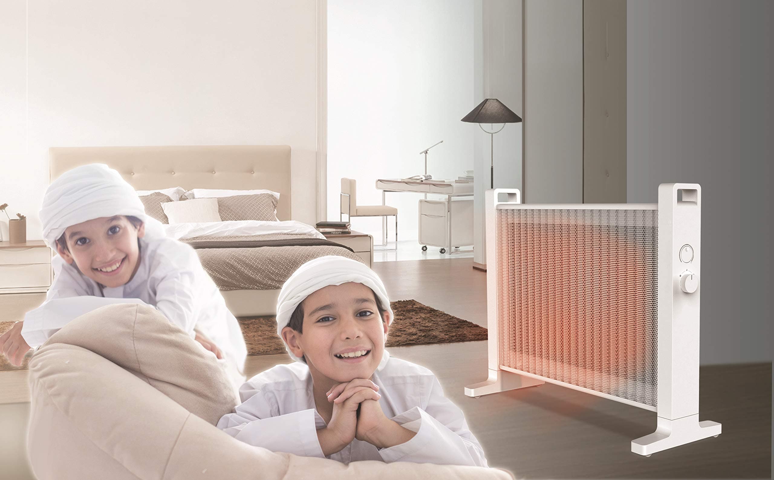 HT-228 Panel Mica Heater 1500W, Wall Mount or Portable, Thermostat Control, Overheat & Tip-Over Protection, IP24 Splash Proof, Silent ≤50dB, 220-240V, 50Hz, Dual Power 750/1500W