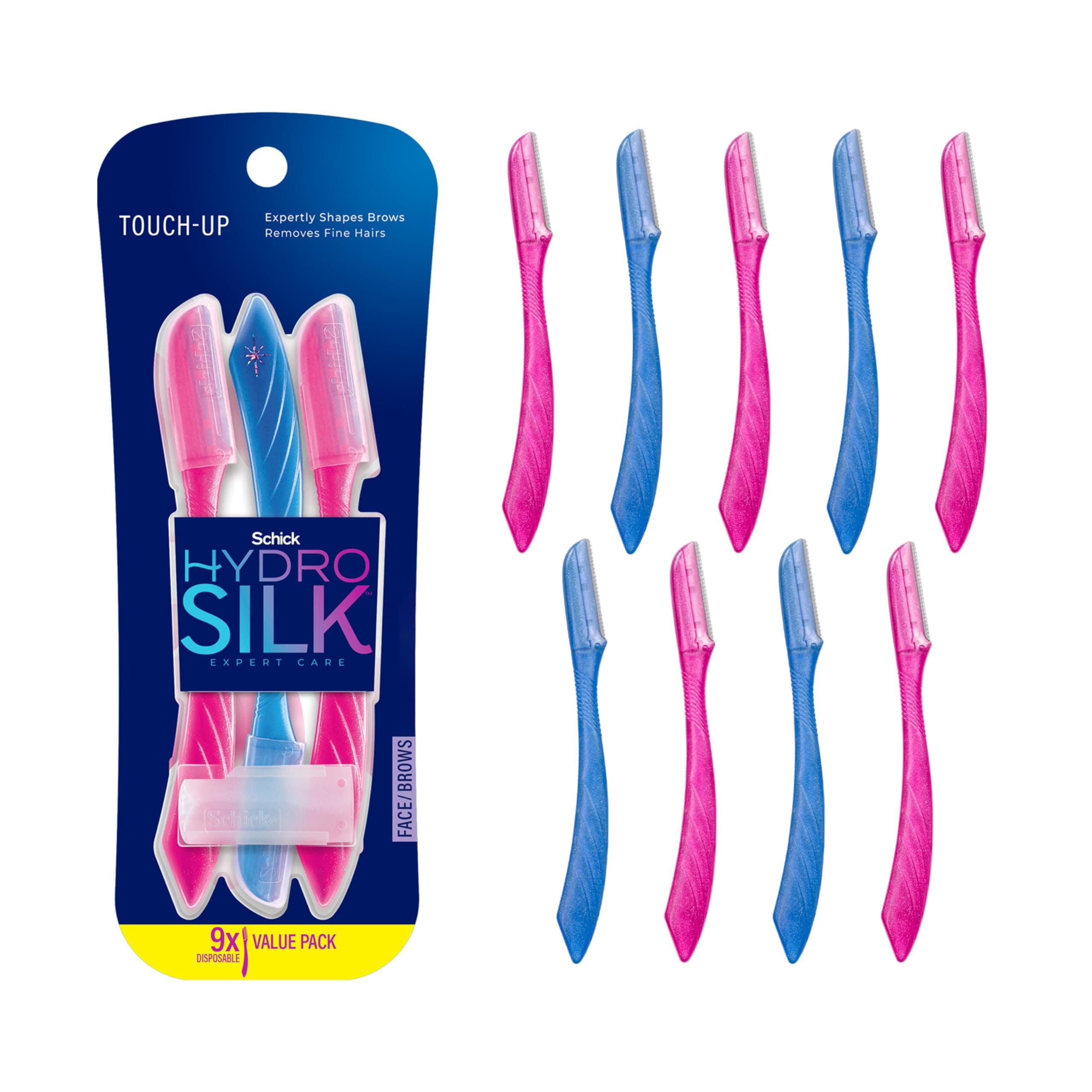 Pack Of 3: Schick Silk Touch-Up Multipurpose Exfoliating Dermaplaning Tool, Eyebrow Razor, And Facial Razor With Precision Cover, 9 Count