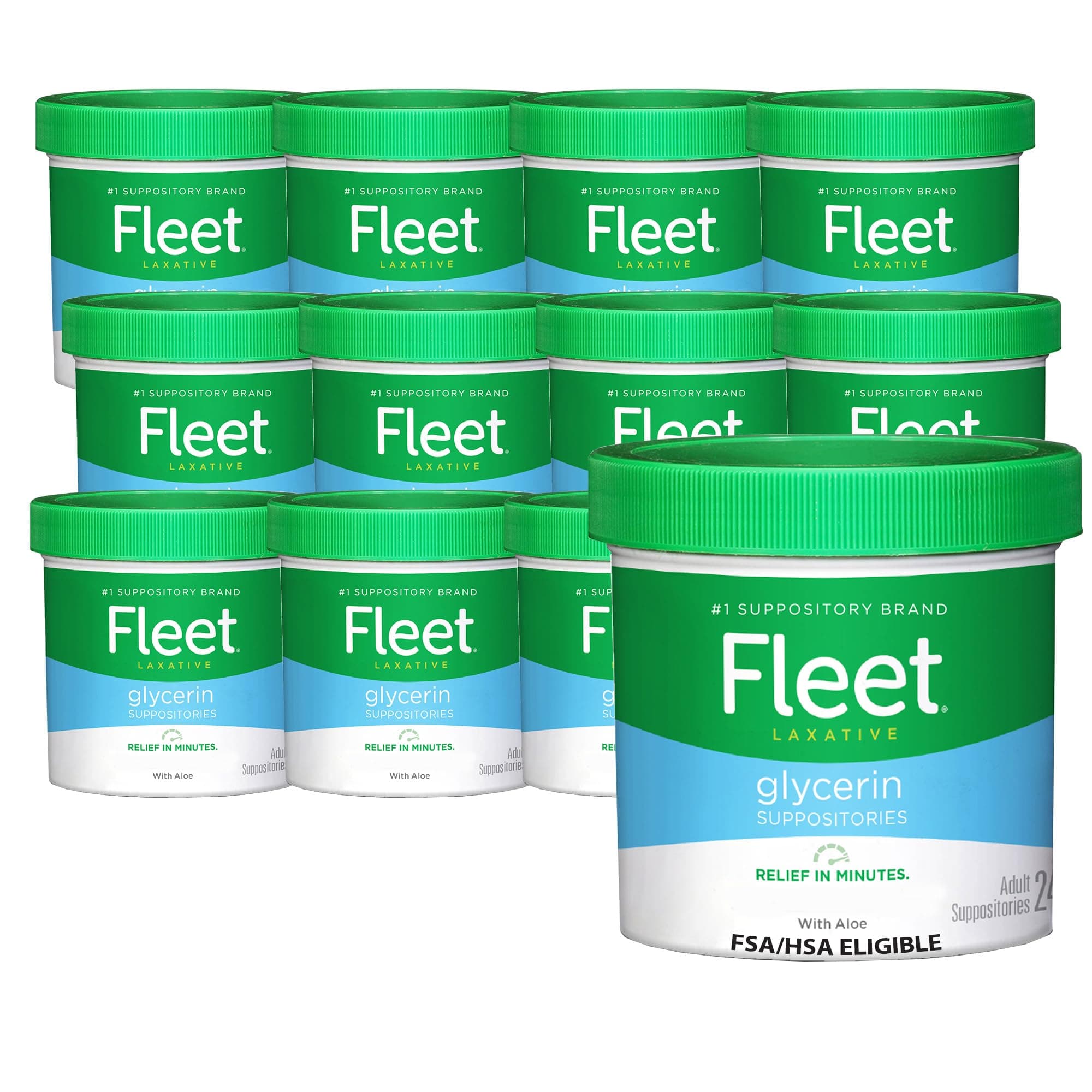 Glycerin Suppositories for Constipation Relief, Fast and Effective Stimulant-free Laxative Jar with Aloe Vera, 24 Count, Pack of 12