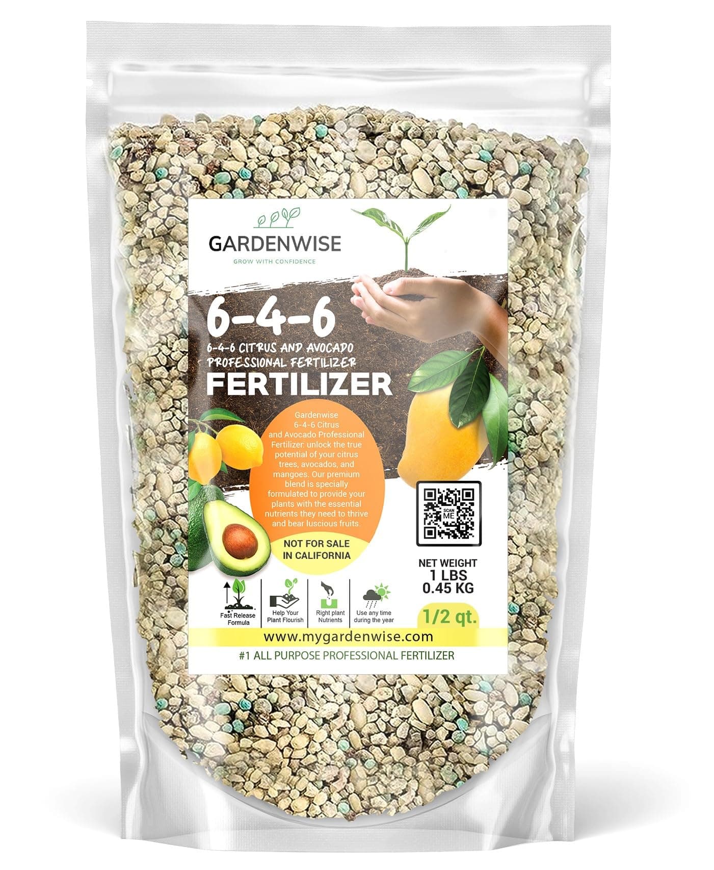 6-4-6 Avocado, Mango Citrus Tree Professional Fertilizer, Plant Food Outdoor/Indoor Gardening; Quick-Release Nitrogen Fertilizer; Orange, Lime, Avocado and Lemon Tree Fertilizer (1/2 QUART)