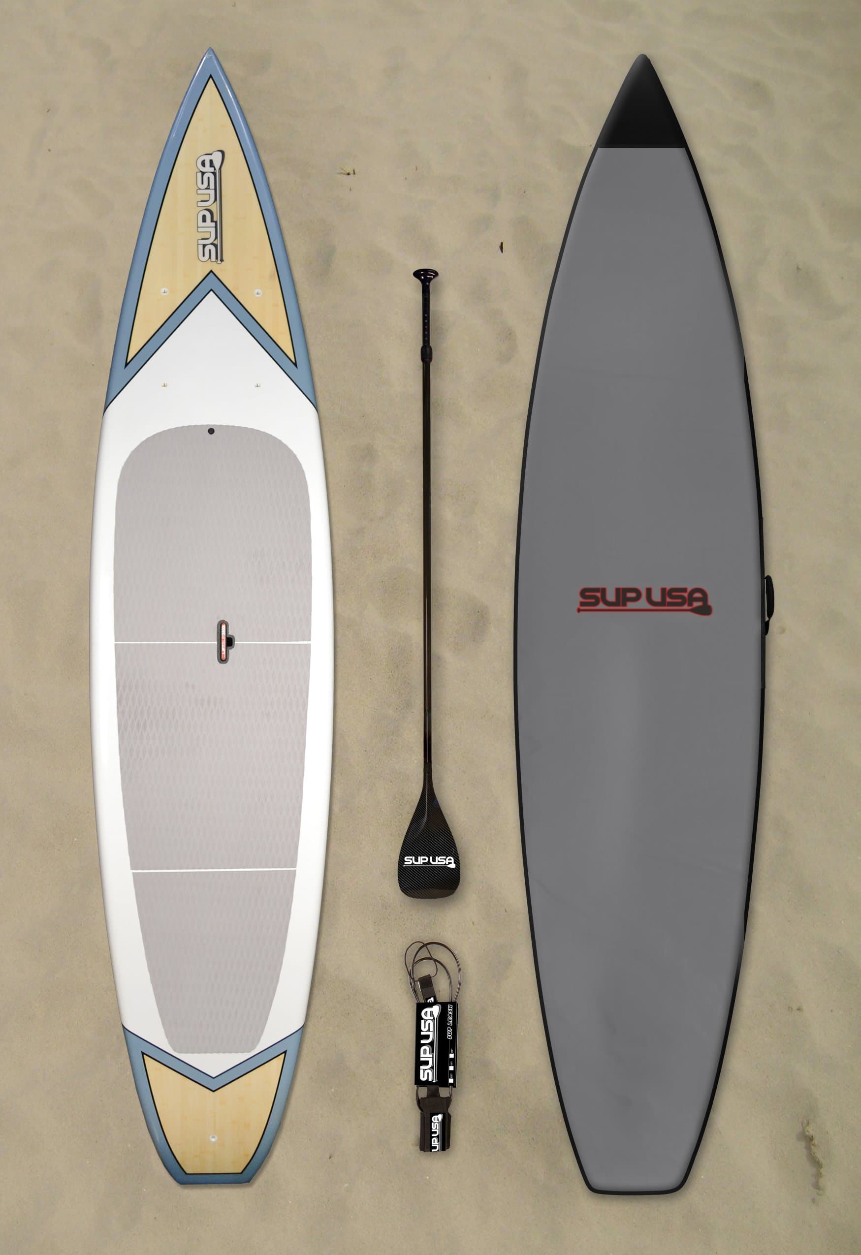 SUP USA Maverick Stand Up Paddle Expedition Bundle, Blue/Bamboo, 12-Feet x 6-Inch