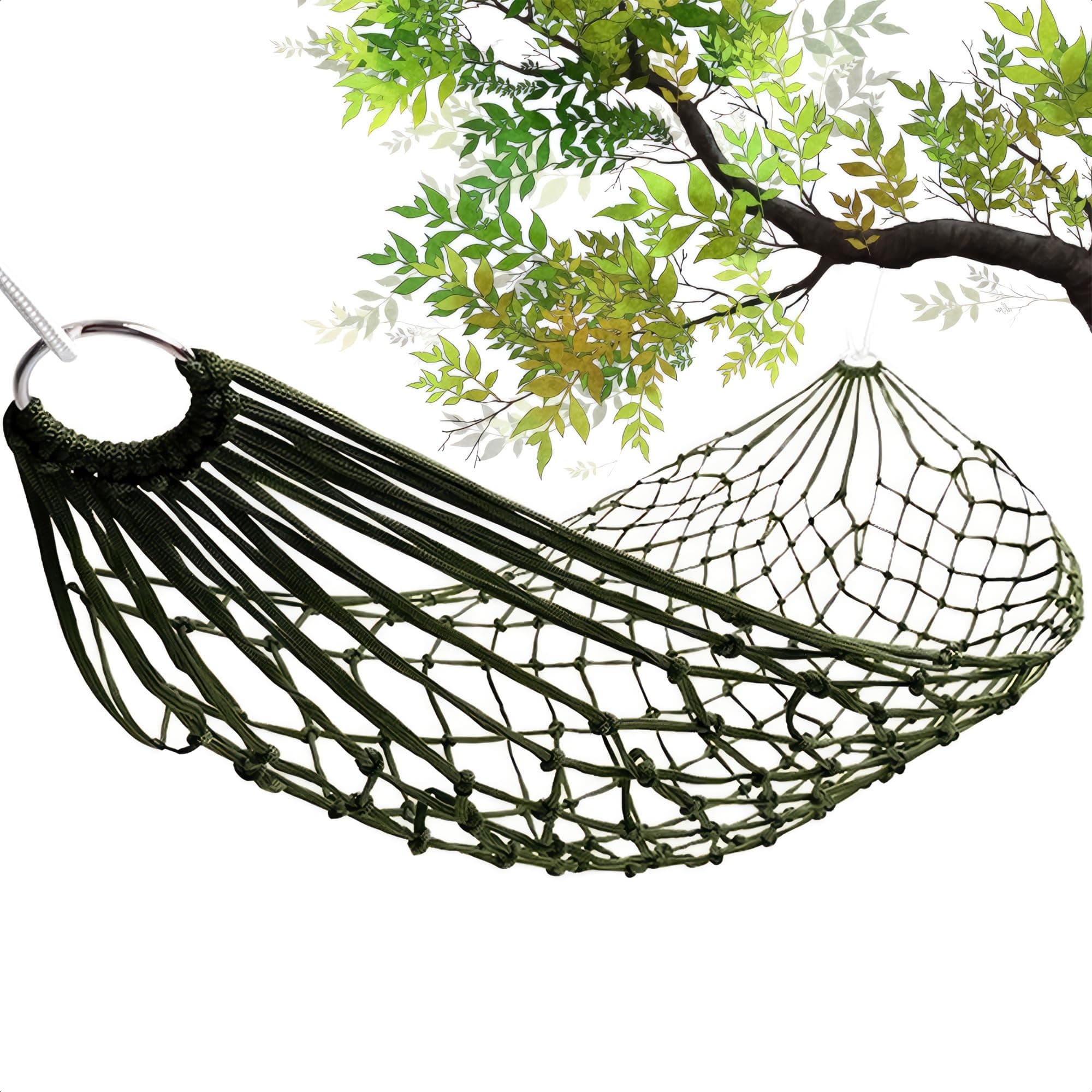 Mesh Hammock - Easy to Set Up Rope Hammocks for Outside, Dark Green Color, 90x31.5 Nylon Net Hammock, Max 100 KG (220 Pounds) Tree Hammocks for Outside, Camping & Relaxation, Quick Setup for Travel