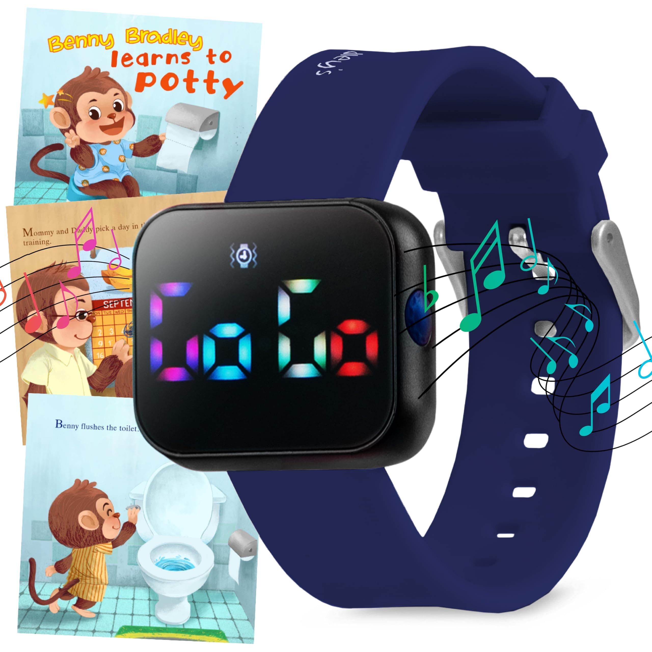 KIDS TRAINING WATCH V2 - A water resistant potty reminder device for boys and girls to train your baby with fun/musical interval reminder and of