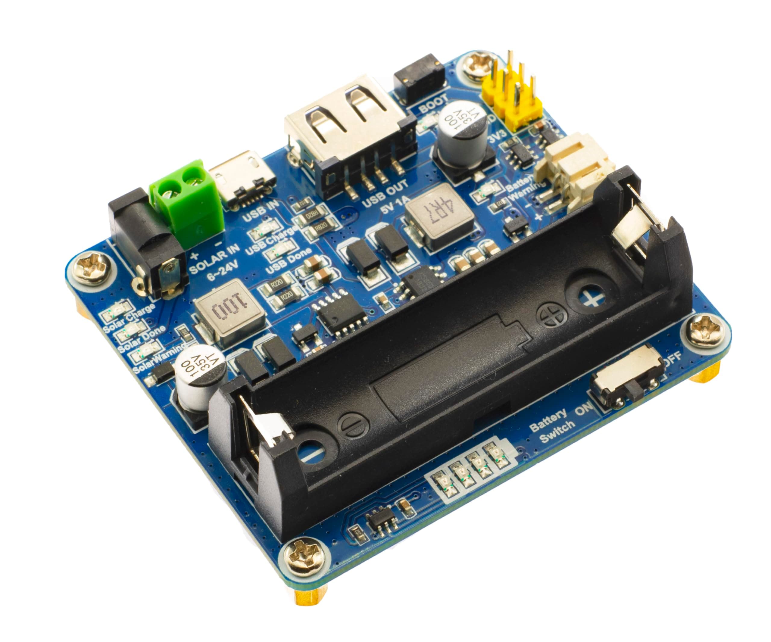 WaveshareSolar Power Management Module for 6V~24V Solar Panel Supports Solar Panel/USB Connection Battery Charging Onboard MPPT Set Switch