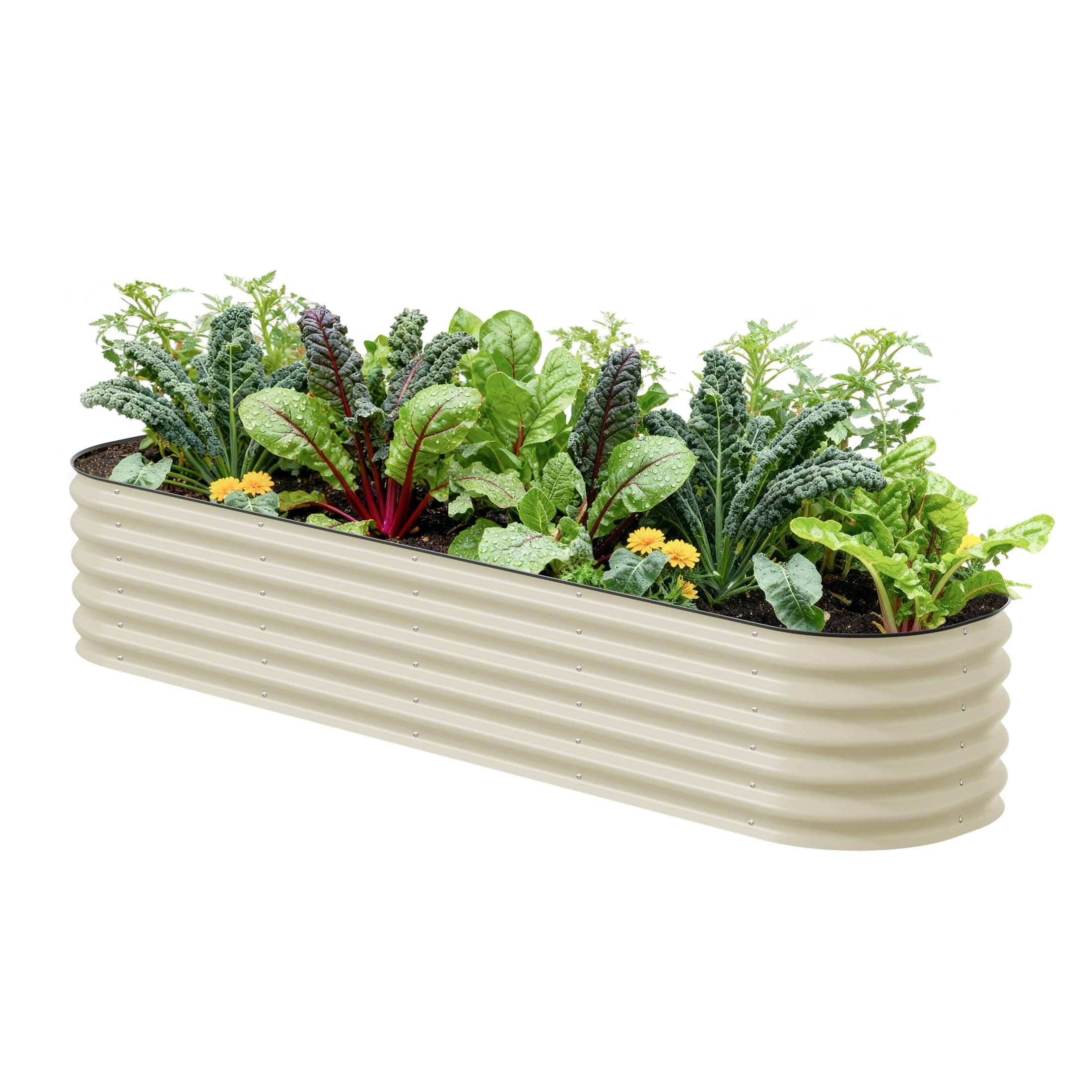 Raised Garden Bed Kits, 17" Tall 9 in 1 8ft X 2ft Metal Raised Planter Bed for Vegetables Flowers Ground Planter Box-Pearl White