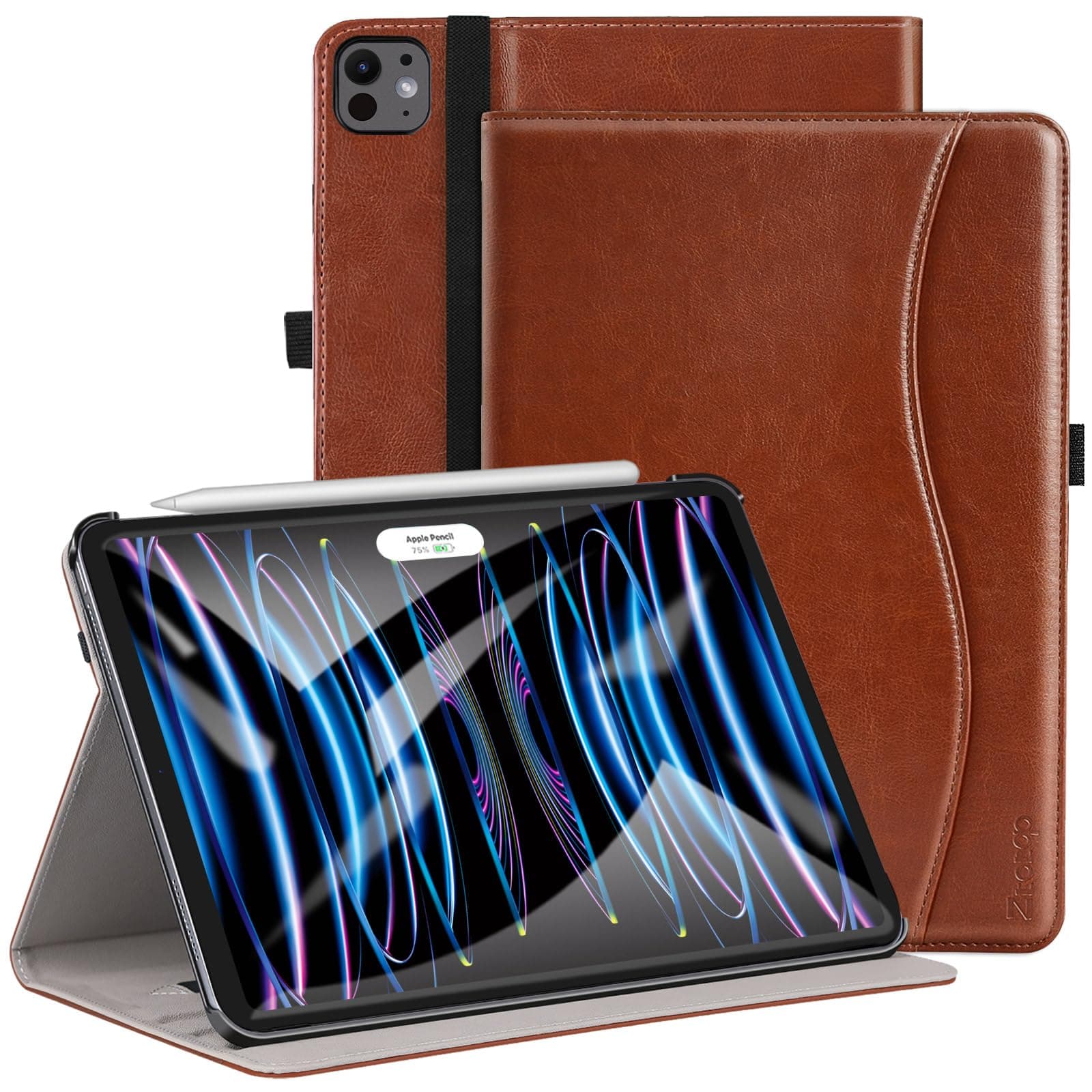 ZtotopCases for iPad Pro 12.9 6th/5th/4th/3rd Generation Case 2022/2021/2020/2018, Premium PU Leather Folio Cover, Auto Wake/Sleep, Multi Viewing Angles, Supports Pencil Pro and Touch ID, Brown