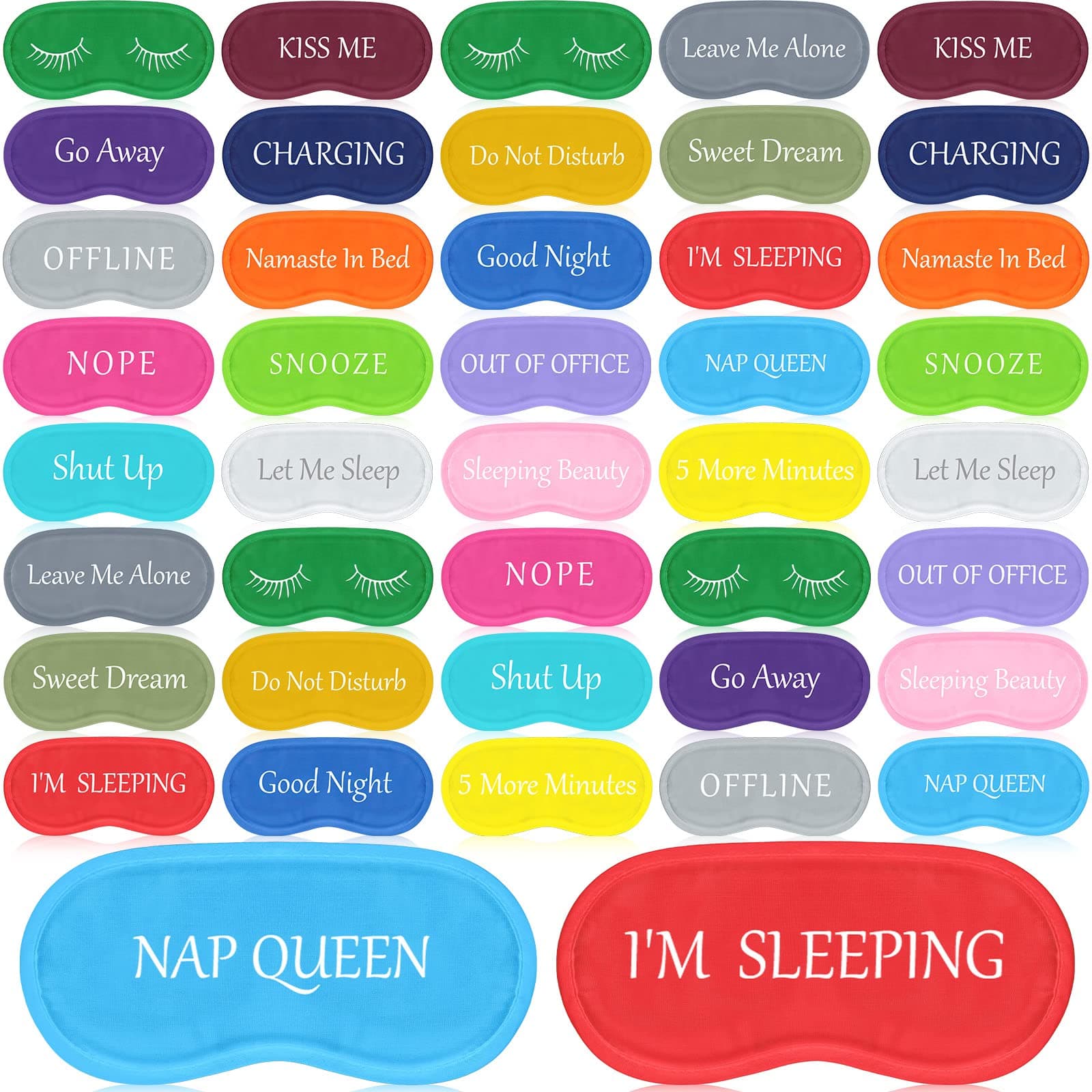40 Pcs Funny Silk Sleep Eye Mask Soft Night Sleep Mask Bulk Eye Mask for Sleeping Blackout Blindfolds with Adjustable Strap for Women Men Kids Travel Nap Meditation Party Gifts Favors(Colorful)