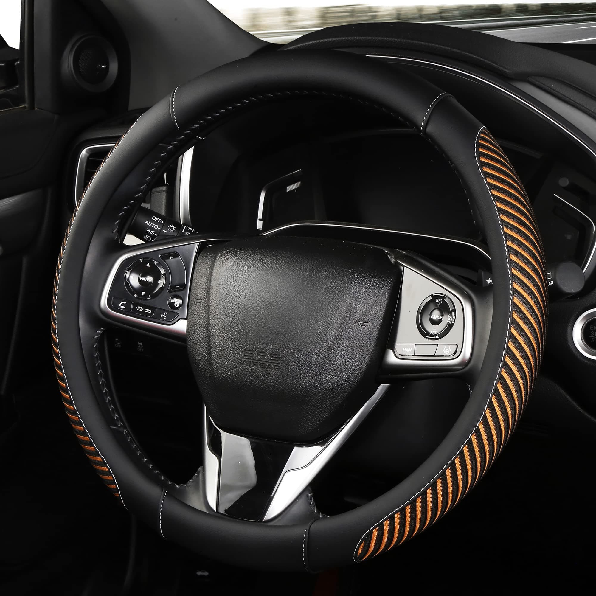 BOKIN Steering Wheel Cover, Universal 14.5-15 Inches, Microfiber Leather and Viscose, Breathable, Anti-Slip, Odorless, Warm in Winter and Cool in Summer, Black and Cayenne