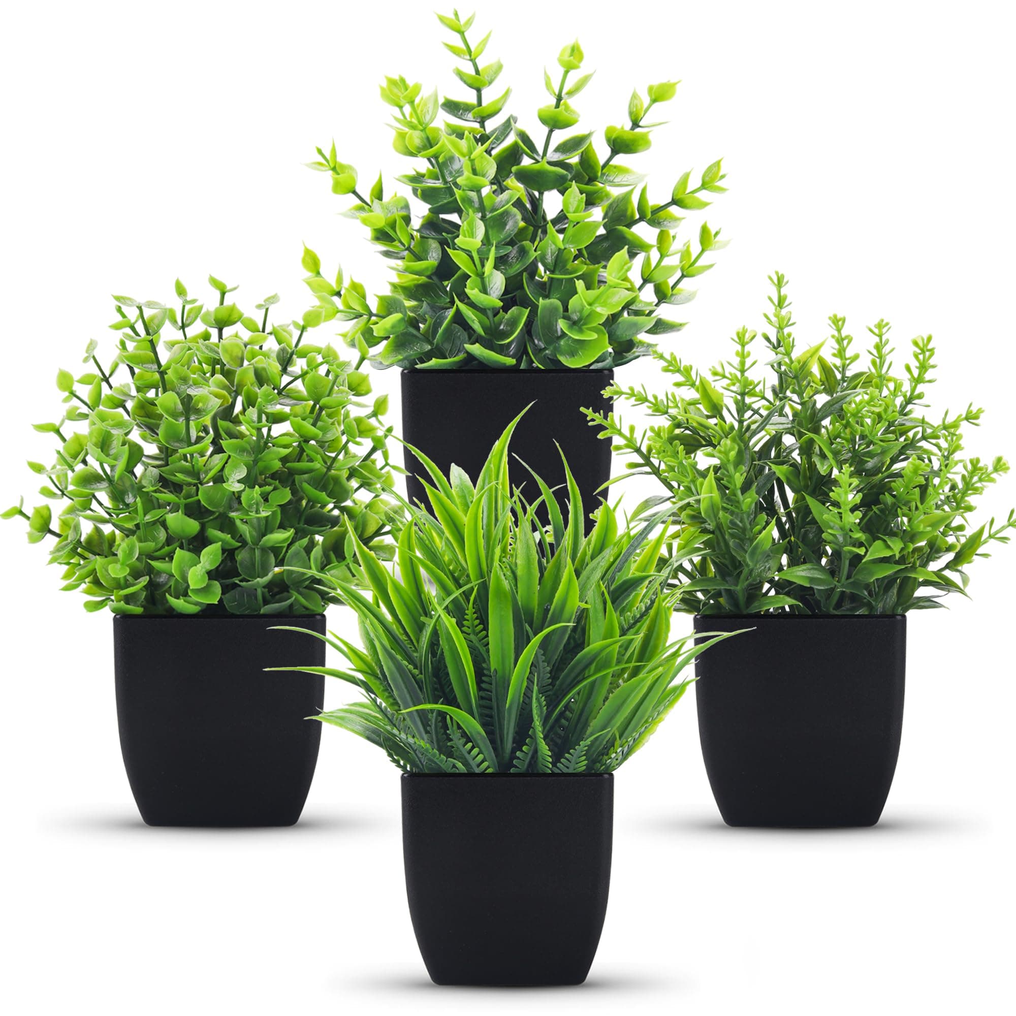 Der Rose 4 Pack Fake Plants Small Artificial Mini Faux Plants Indoor Black Bathroom Accessories for Room Home Office Shelf Decor