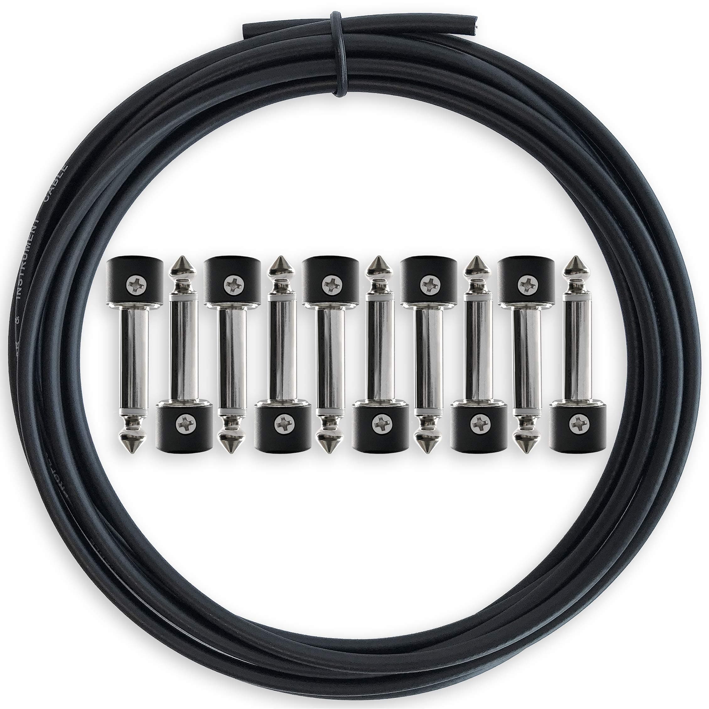 Crosby Audio Solderless Pedalboard Cable Kit - No Cable Stripping Required, 10ft Cable & 10 Connectors Make 5 Patch Cables for Guitar Effects Pedals & Pedal Board