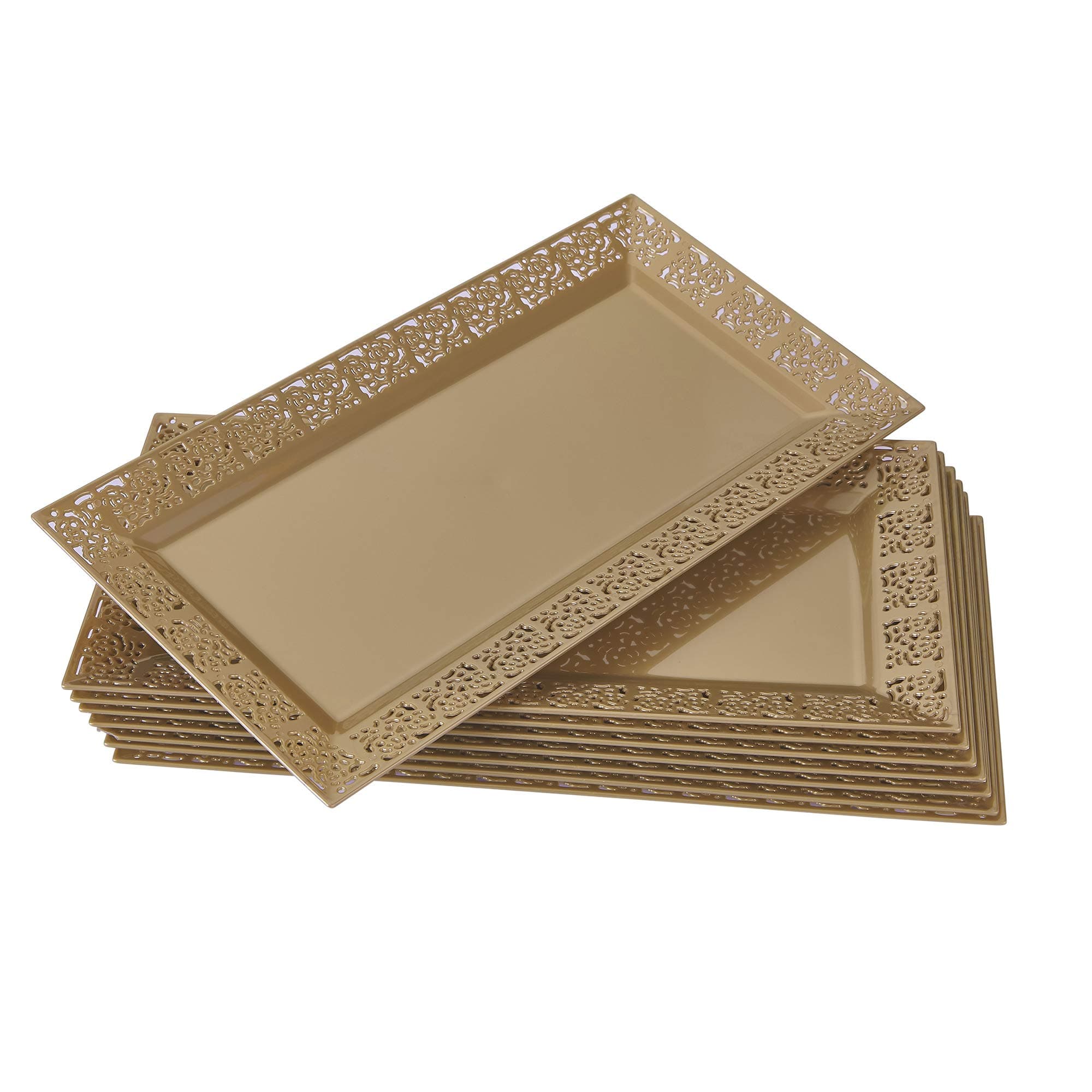 DISPOSABLE LACE TRAYS | for Upscale Wedding & Dining | 6 pc | Gold | 14" x 7 . 5"