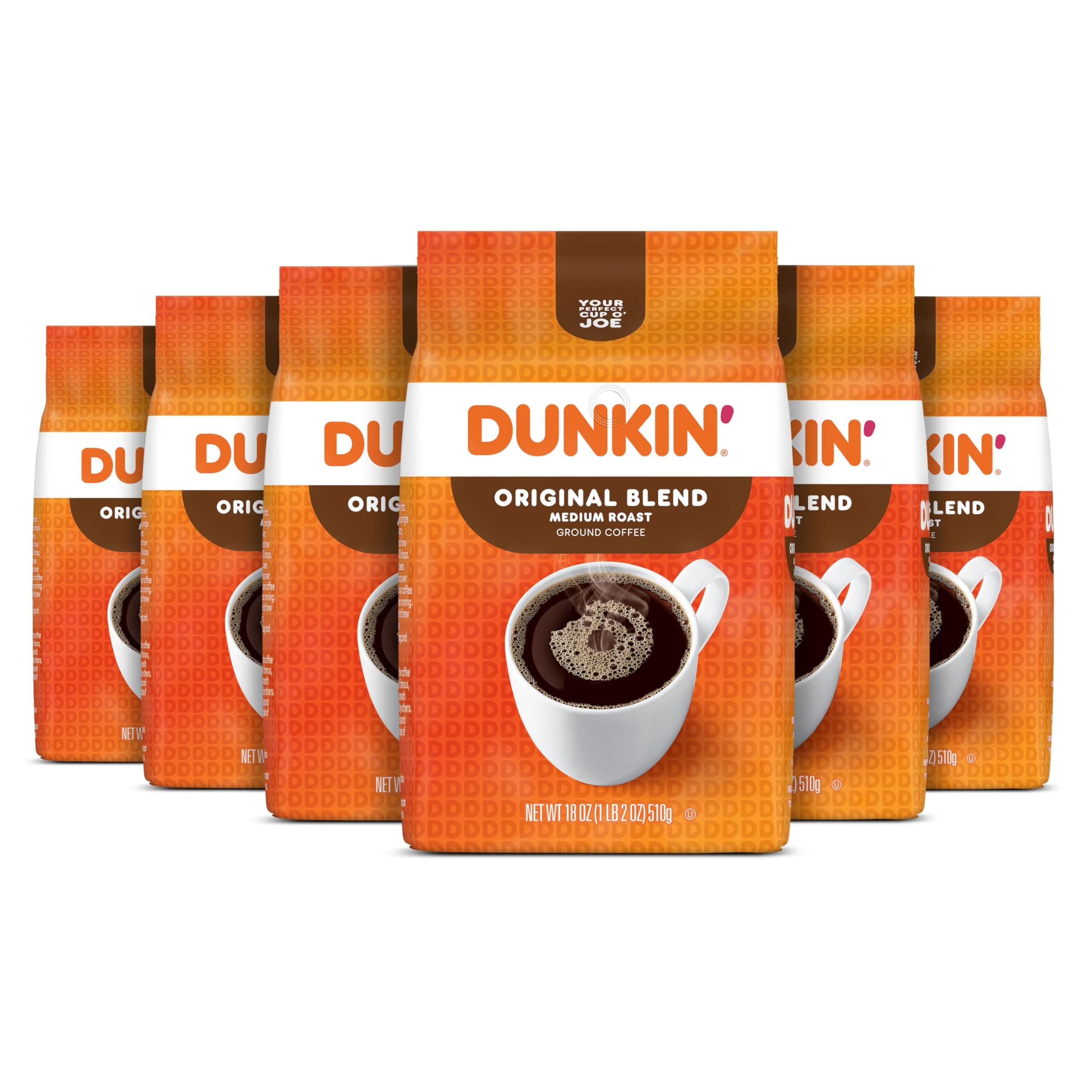 Dunkin' Original Blend Medium Roast Ground Coffee, 18 Ounce (Pack of 6)
