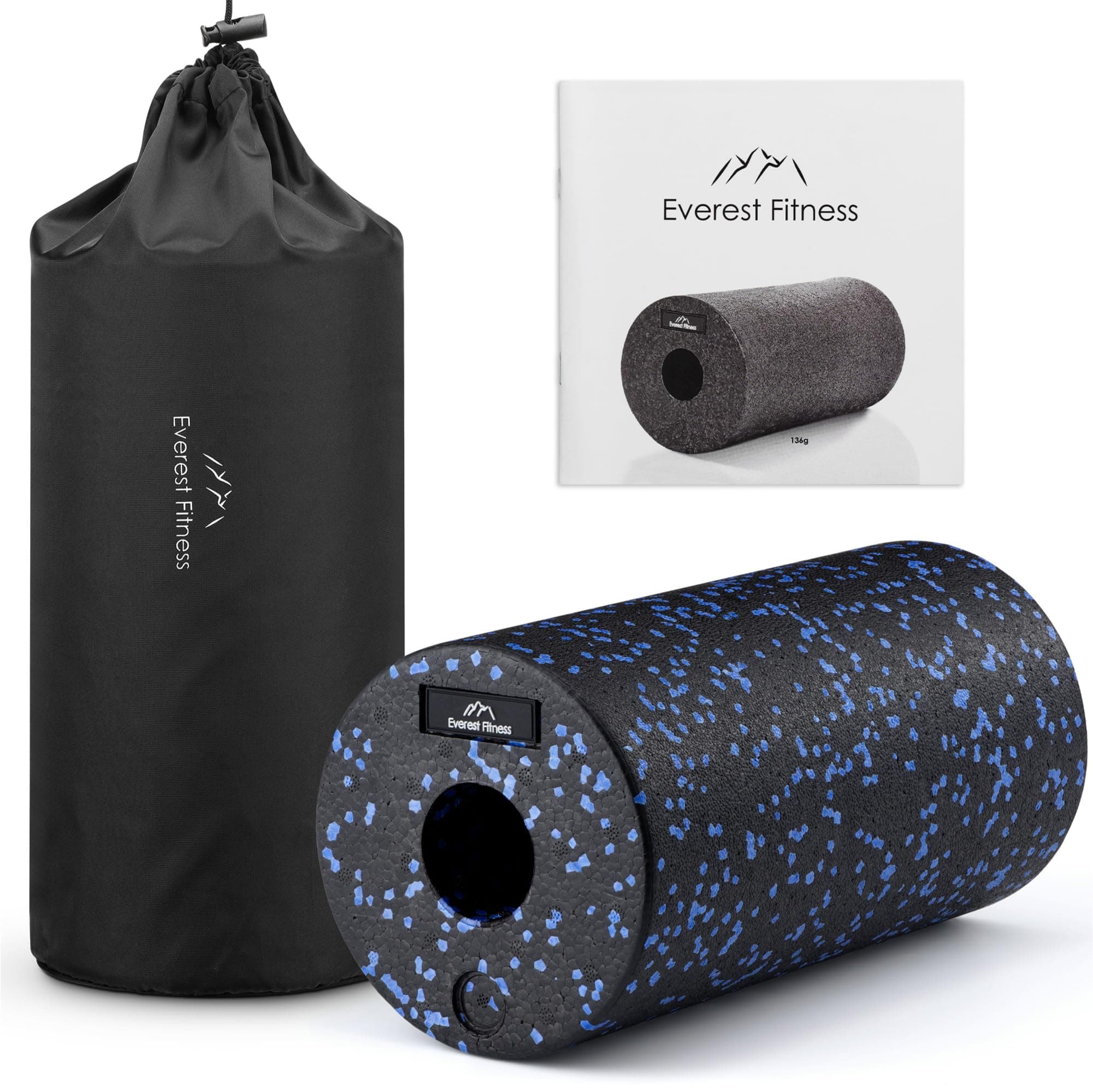 Foam Roller Color:Black+White with Carrying Bag+1C Logo Printing PVC Logo in Roller (Black/Blue, 30cm)