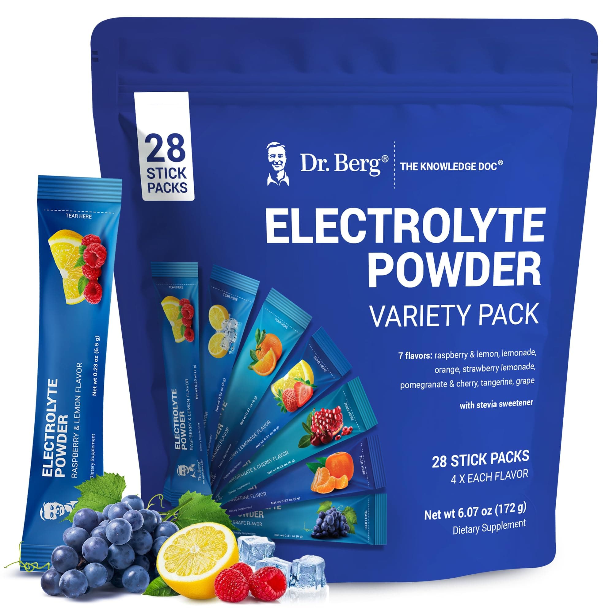 Dr. Berg's Electrolytes Powder Packets - Travel Size Electrolyte Packets Drink Mix - Boost Energy & Keto-friendly - Hydration Powder Packets No Sugar & No Maltodextrin - 7 Flavors 28 Stick Pack