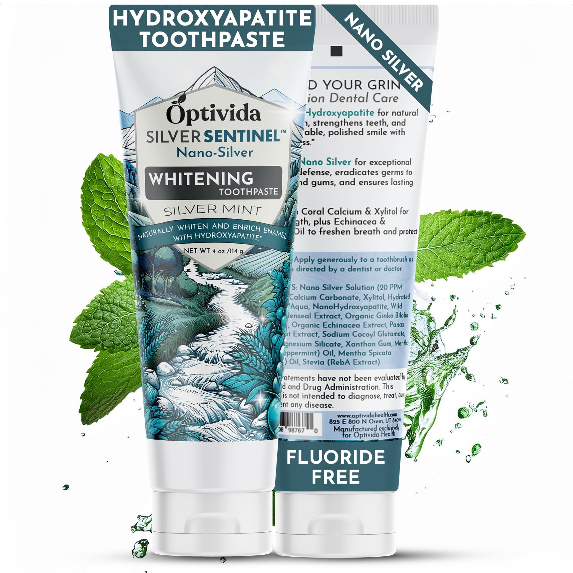 OPTIVIDA Fluoride Free Nano Hydroxyapatite Toothpaste with Colloidal Silver & Xylitol (4oz) to Help Protect Enamel & Cavity Dentist Formulated Remineralizing Toothpaste for Adults & Kids Sensitivity