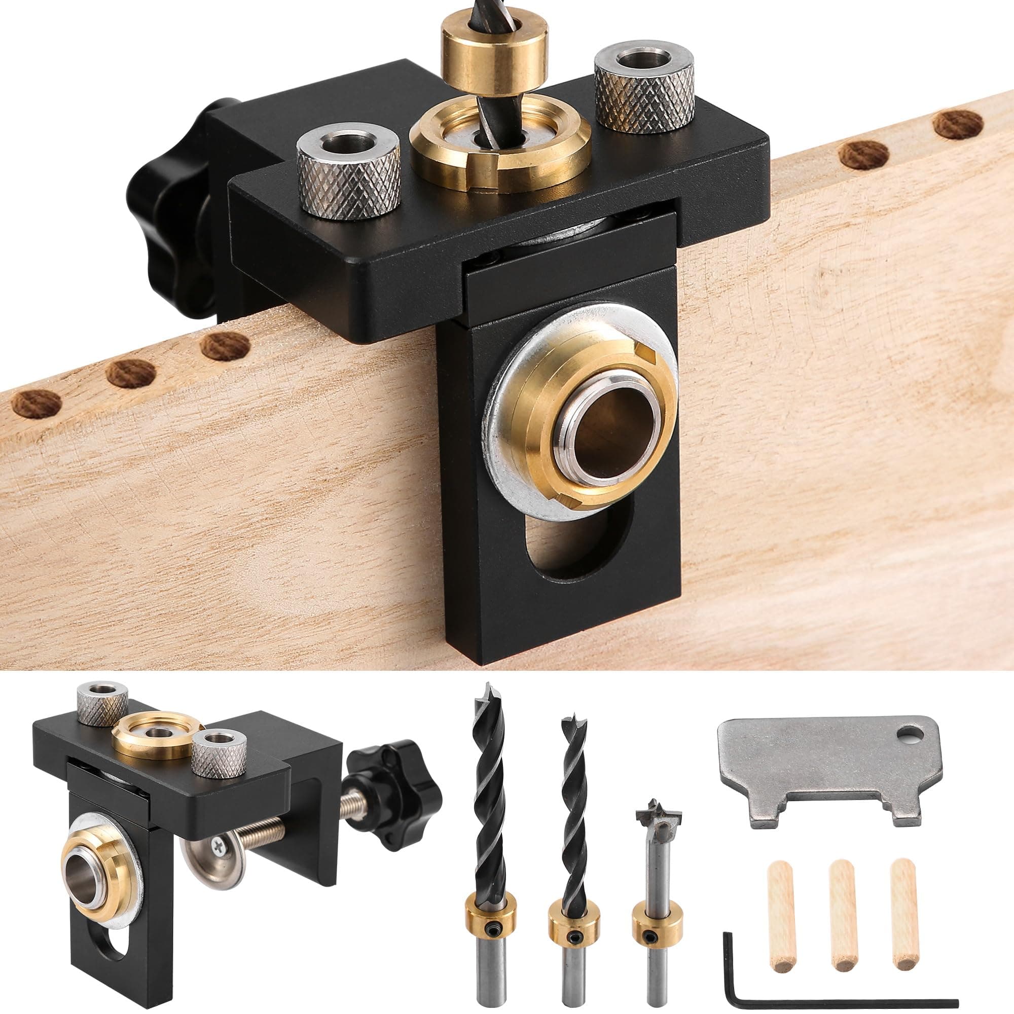 Self Centering Doweling Jig Kit, 3 in 1 Woodworking Doweling Jig Adjustable Width Woodworking Joints Tool Drill Guides Locator for Woodworking Exact Dowel Straight Holes DIY