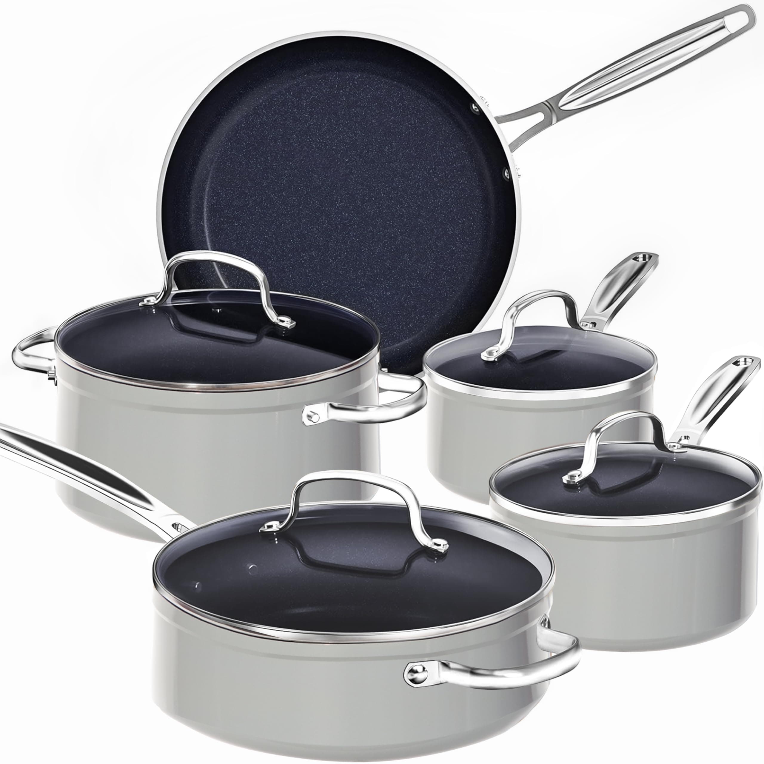 9pc Cookware Set Healthy Duralon Blue Ceramic Nonstick Coated, Diamond Infused Scratch-Resistant, PFAS Free, Oven Safe, Induction Ready & Evenly Heats, Tempered Glass Lids & Stay-Cool Handle