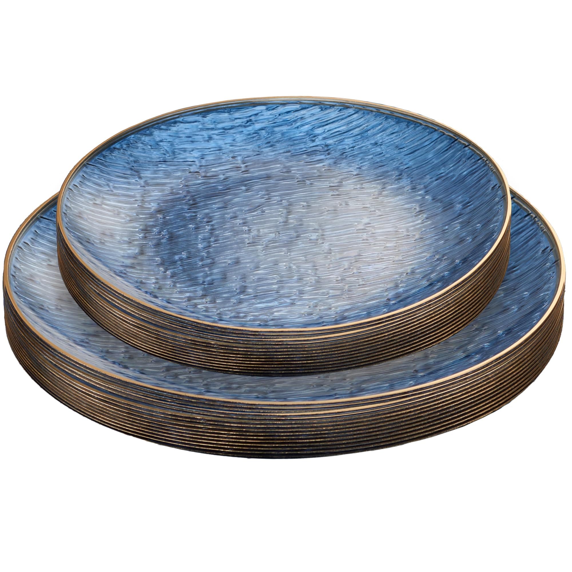PLASTICPRO 24 Pieces Elegant Plastic Plates for Party Blue with Gold Rim Includes 7" inch and 10" inch Fancy Plastic Plates Disposable Dinnerware