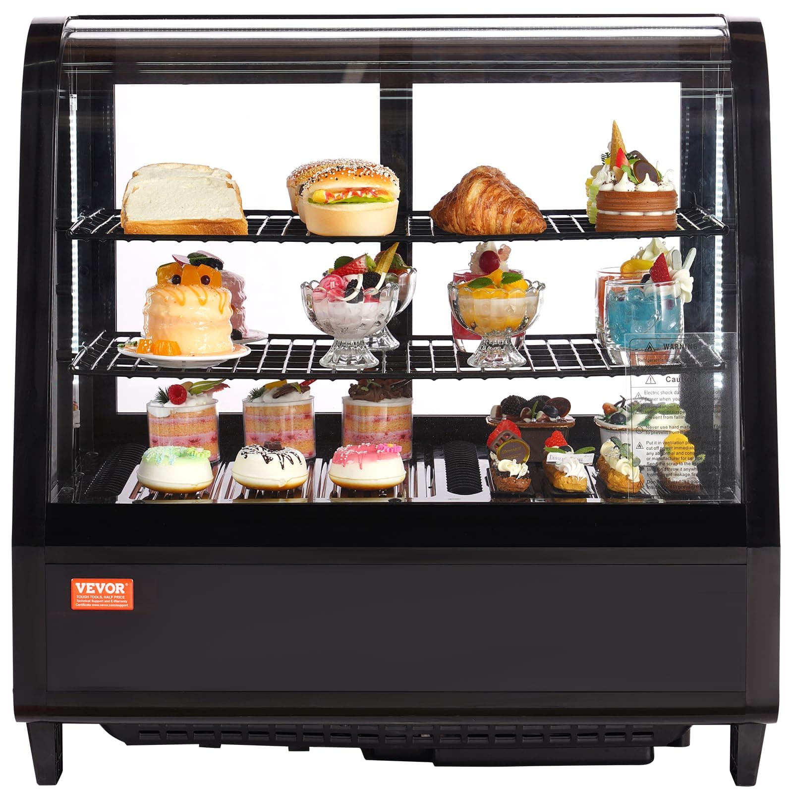 VEVOR Refrigerated Display Case, 3.5 Cu.Ft./100L, 2-Tier, Countertop Pastry Display Case Commercial Display Refrigerator with LED Lighting, TURBO Cooling, Frost-Free Air-Cooling, Rear Sliding Door